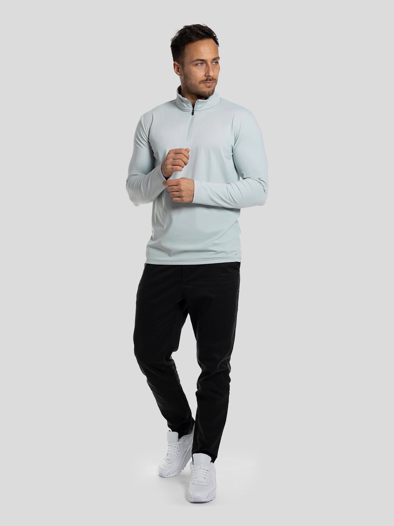 SmoothBlend Half Zip Mock Neck Tee:Zip Same Color