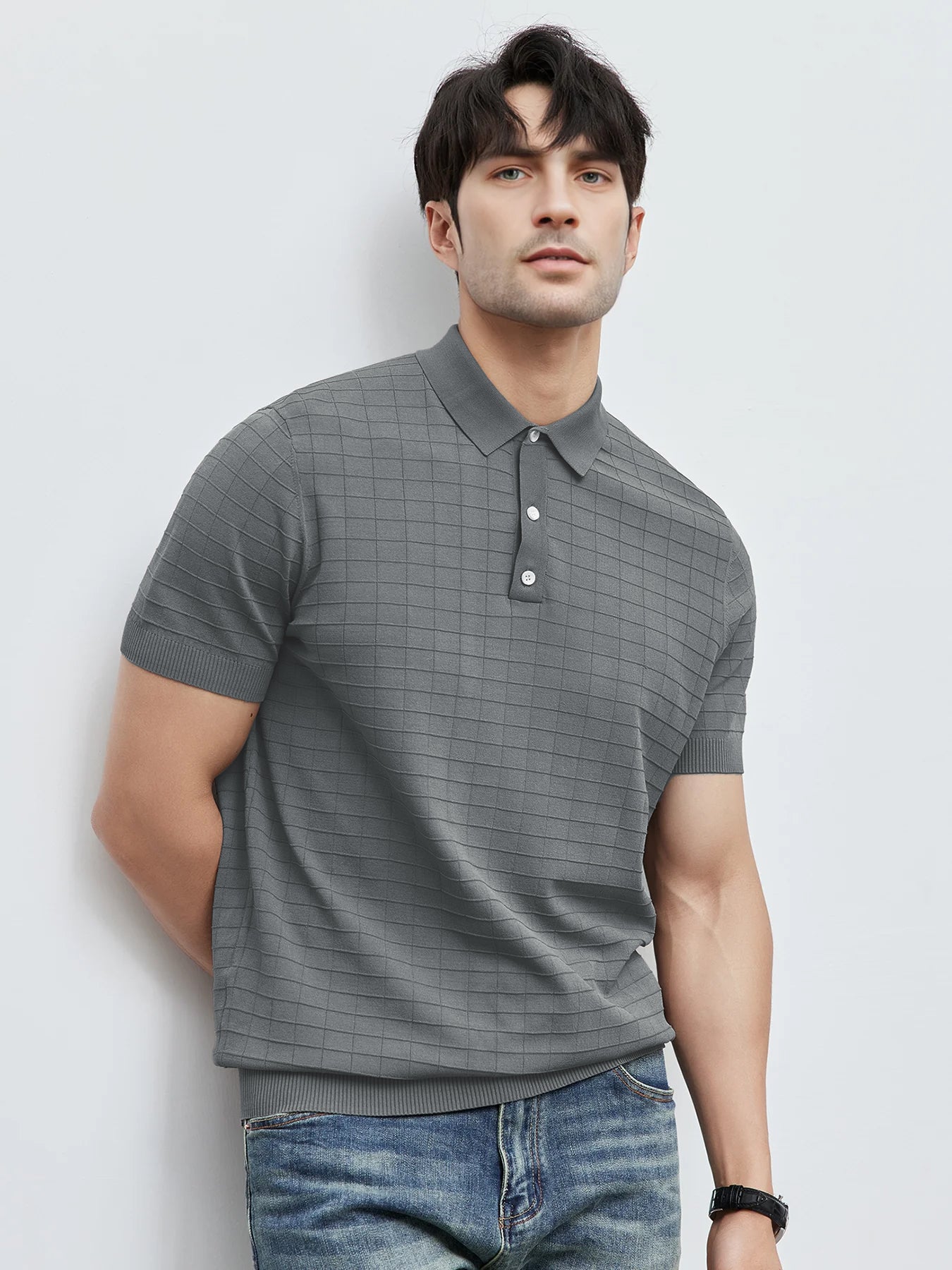 GentleKnit Checkered Short Sleeve Knitted Polo