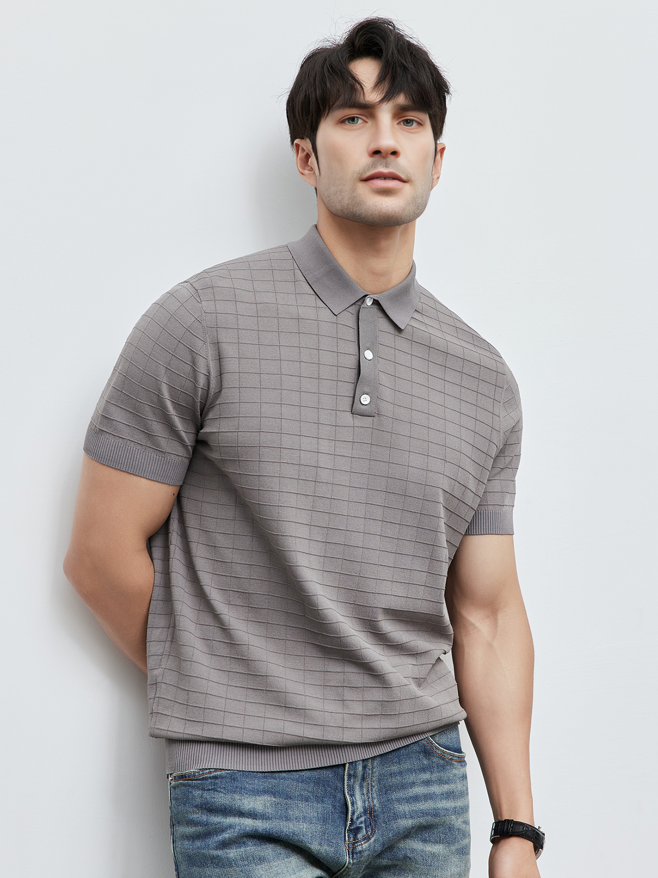 GentleKnit Checkered Short Sleeve Knitted Polo