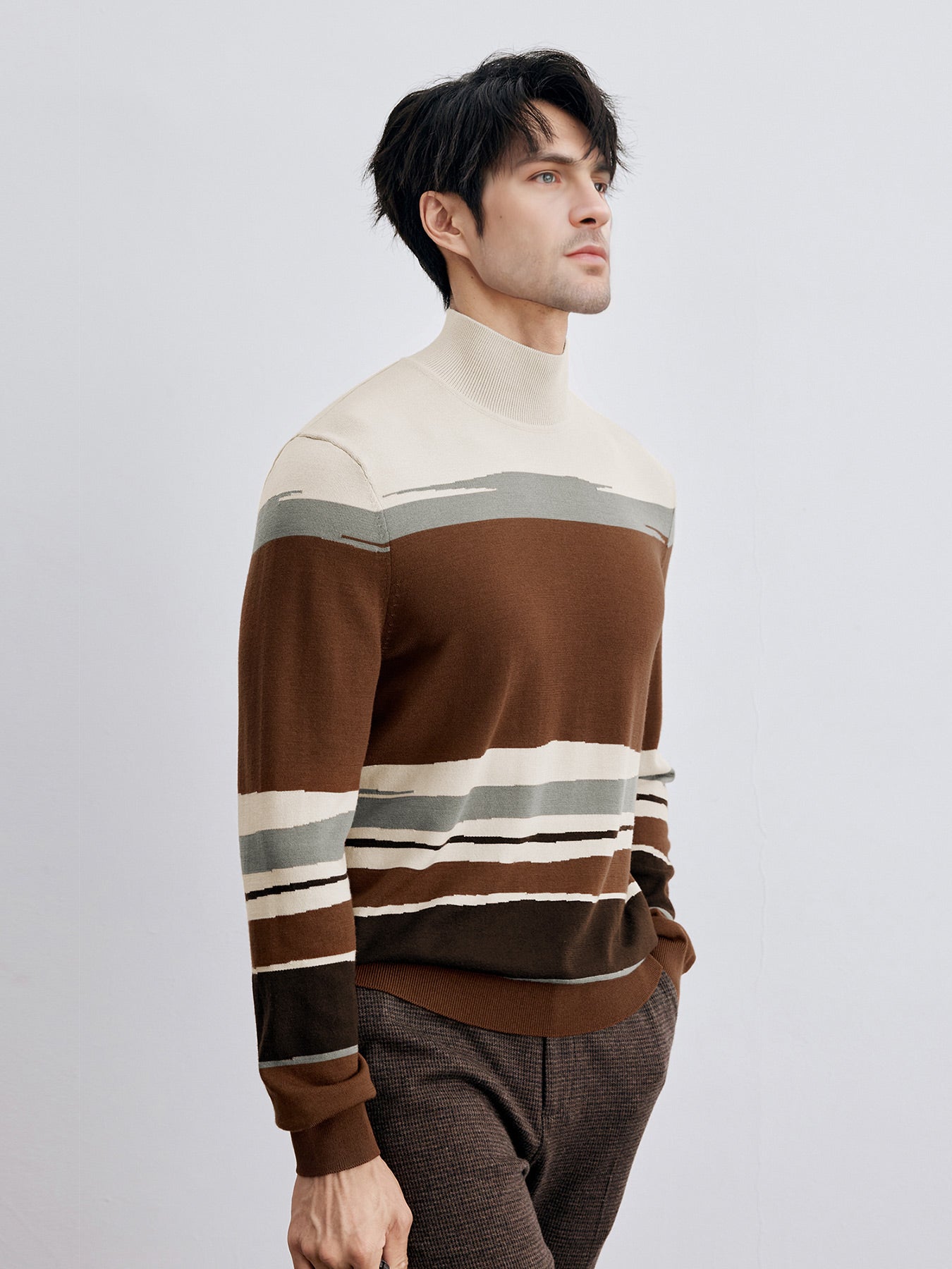 GentleKnit Mock Neck Striped Sweater