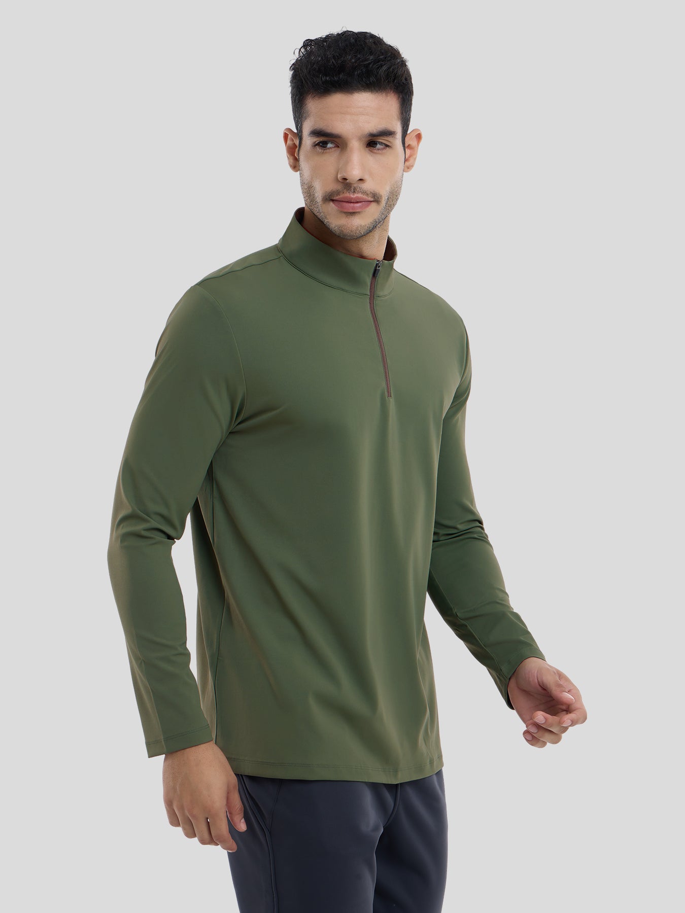 SmoothBlend Slim Fit Half Zip Mock Neck Tee: Zip Contrast Color