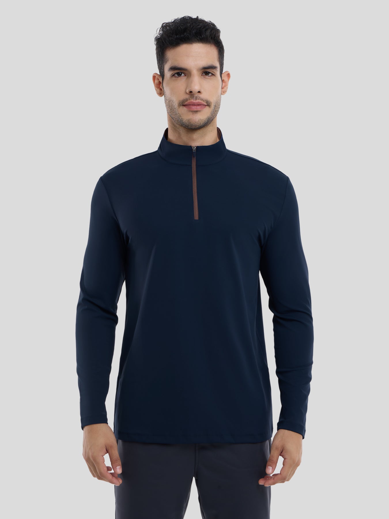 SmoothBlend Slim Fit Half Zip Mock Neck Tee: Zip Contrast Color