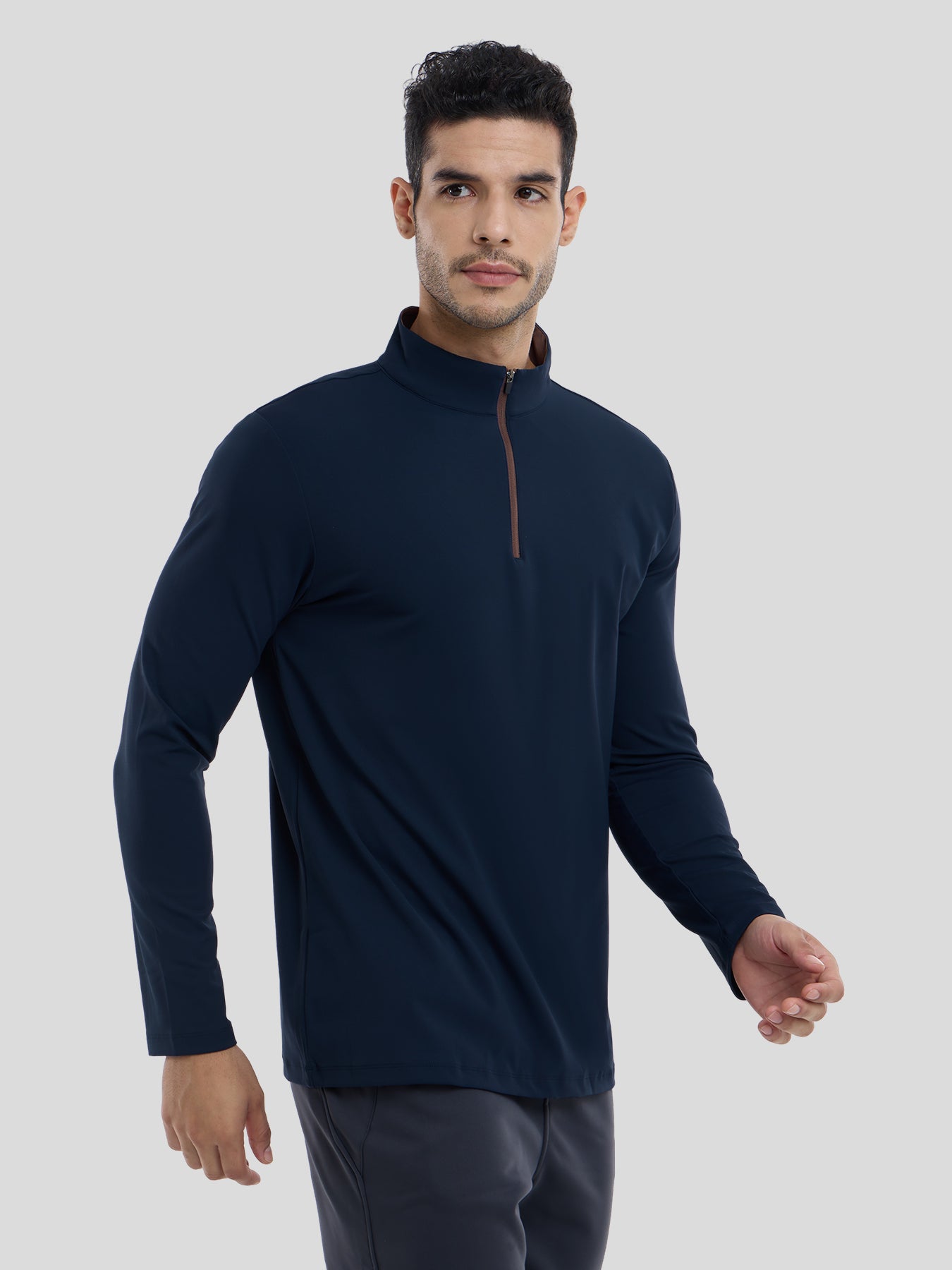 SmoothBlend Slim Fit Half Zip Mock Neck Tee: Zip Contrast Color