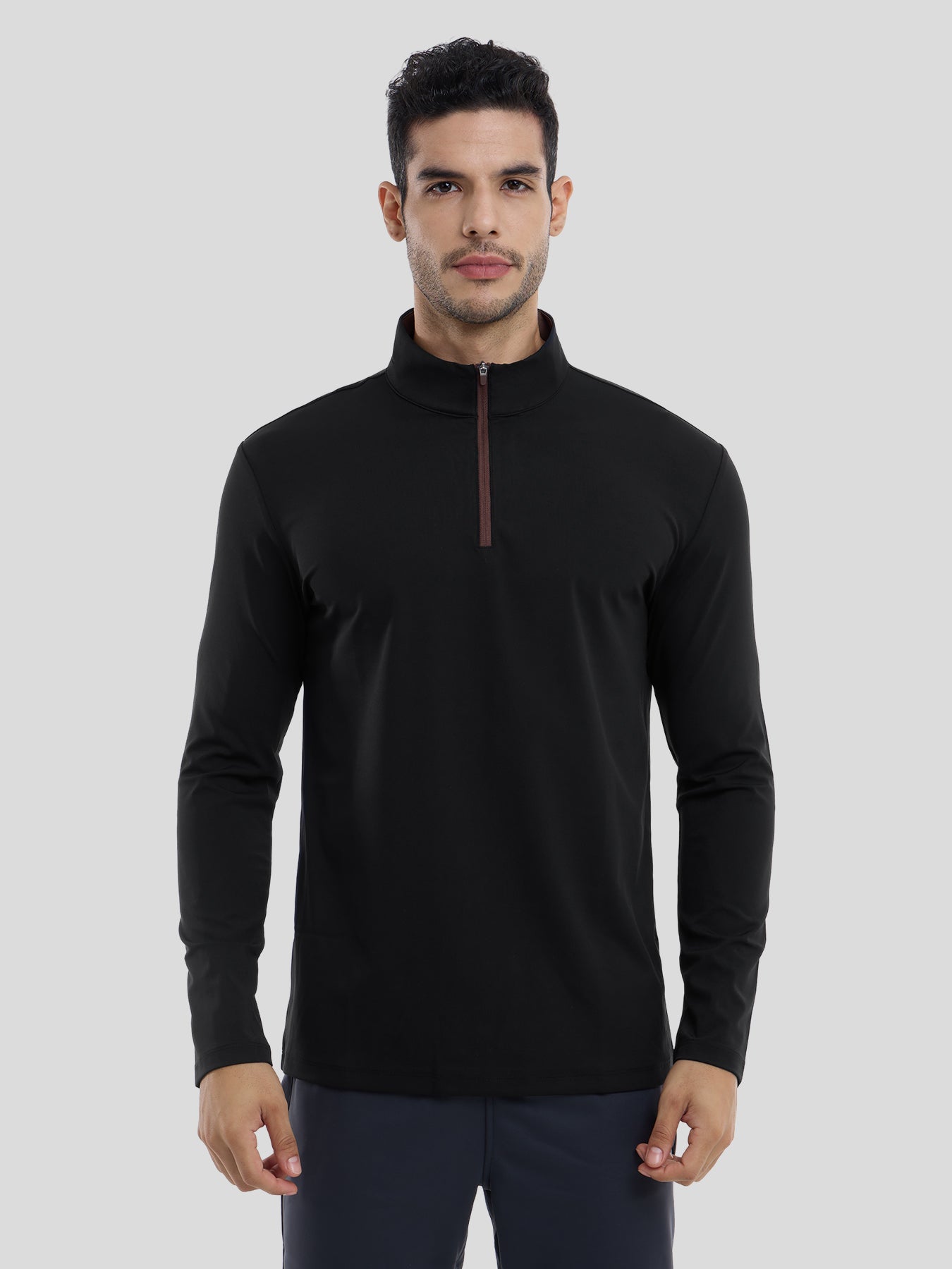 SmoothBlend Slim Fit Half Zip Mock Neck Tee: Zip Contrast Color