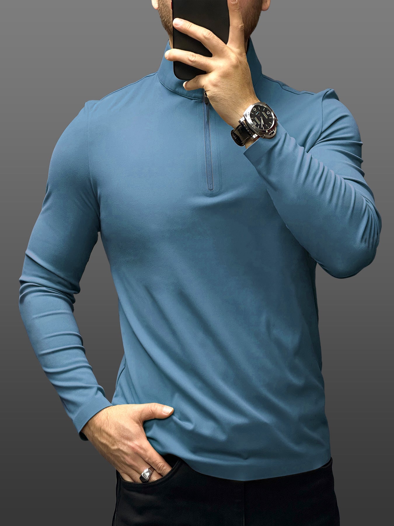 SmoothBlend Half Zip Mock Neck Tee:Zip Same Color