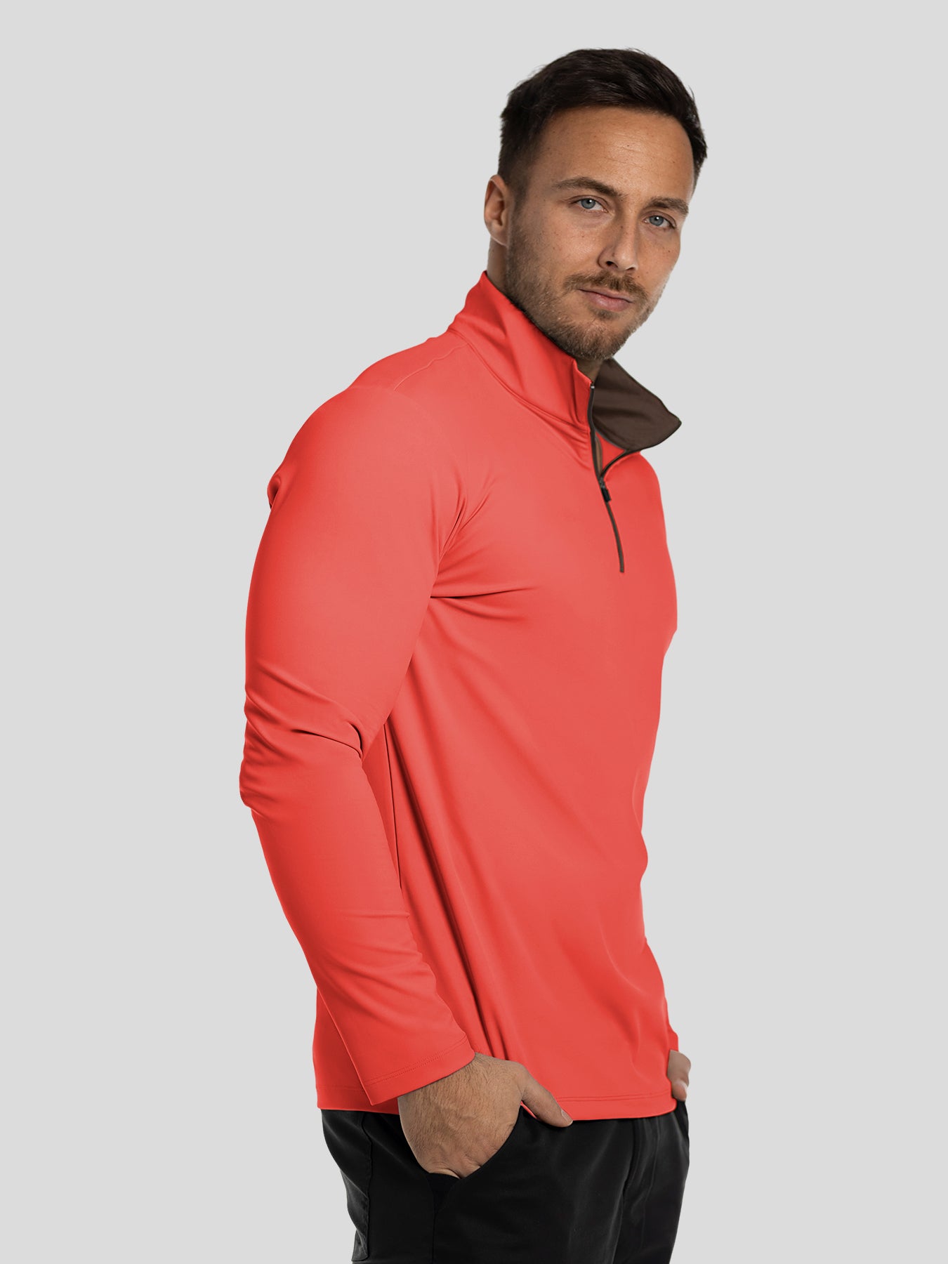 SmoothBlend Slim Fit Half Zip Mock Neck Tee:Zip Contrast Color