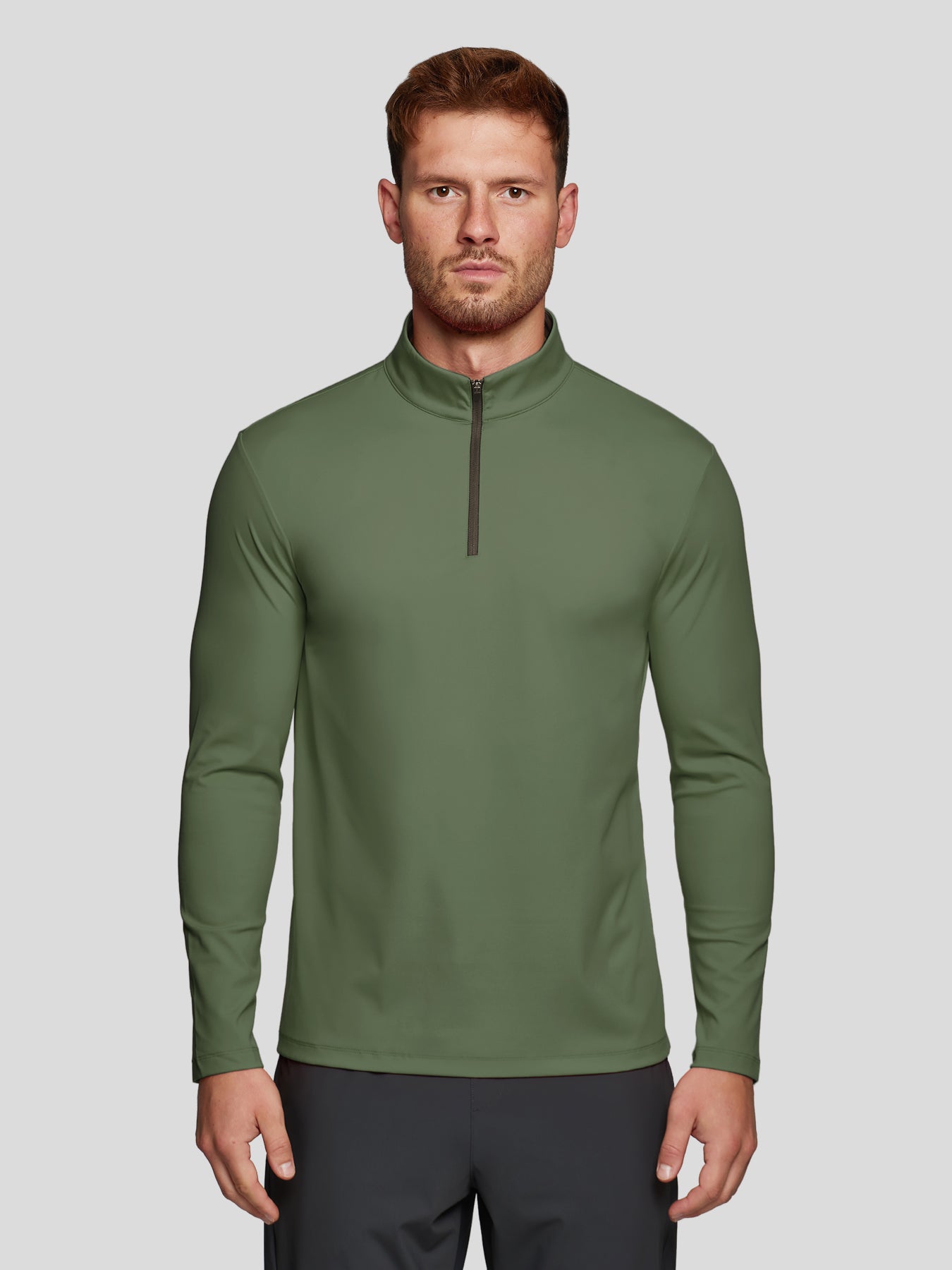 SmoothBlend Slim Fit Half Zip Mock Neck Tee: Zip Contrast Color