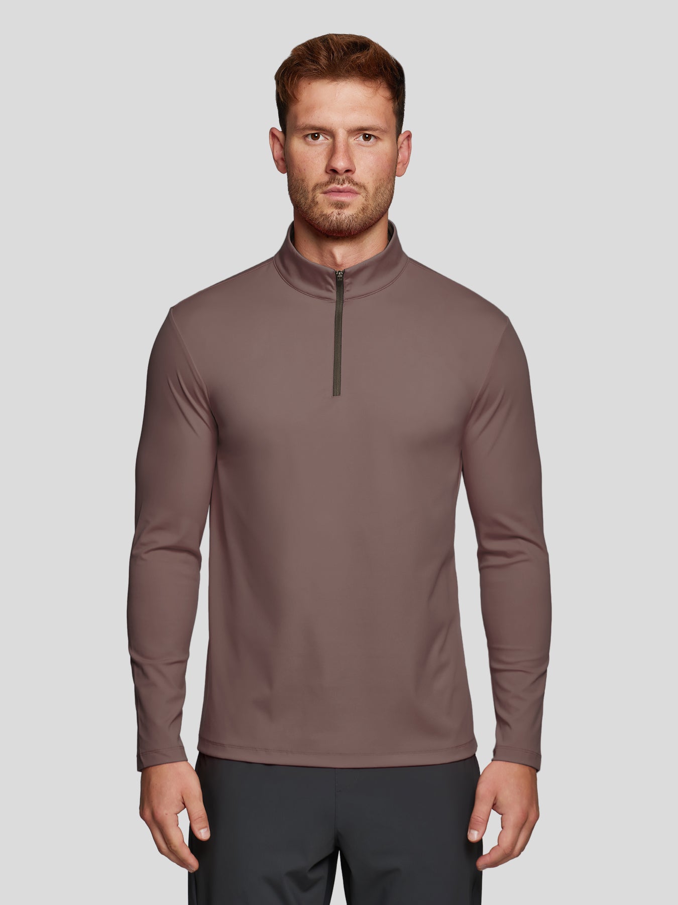 SmoothBlend Slim Fit Half Zip Mock Neck Tee: Zip Contrast Color