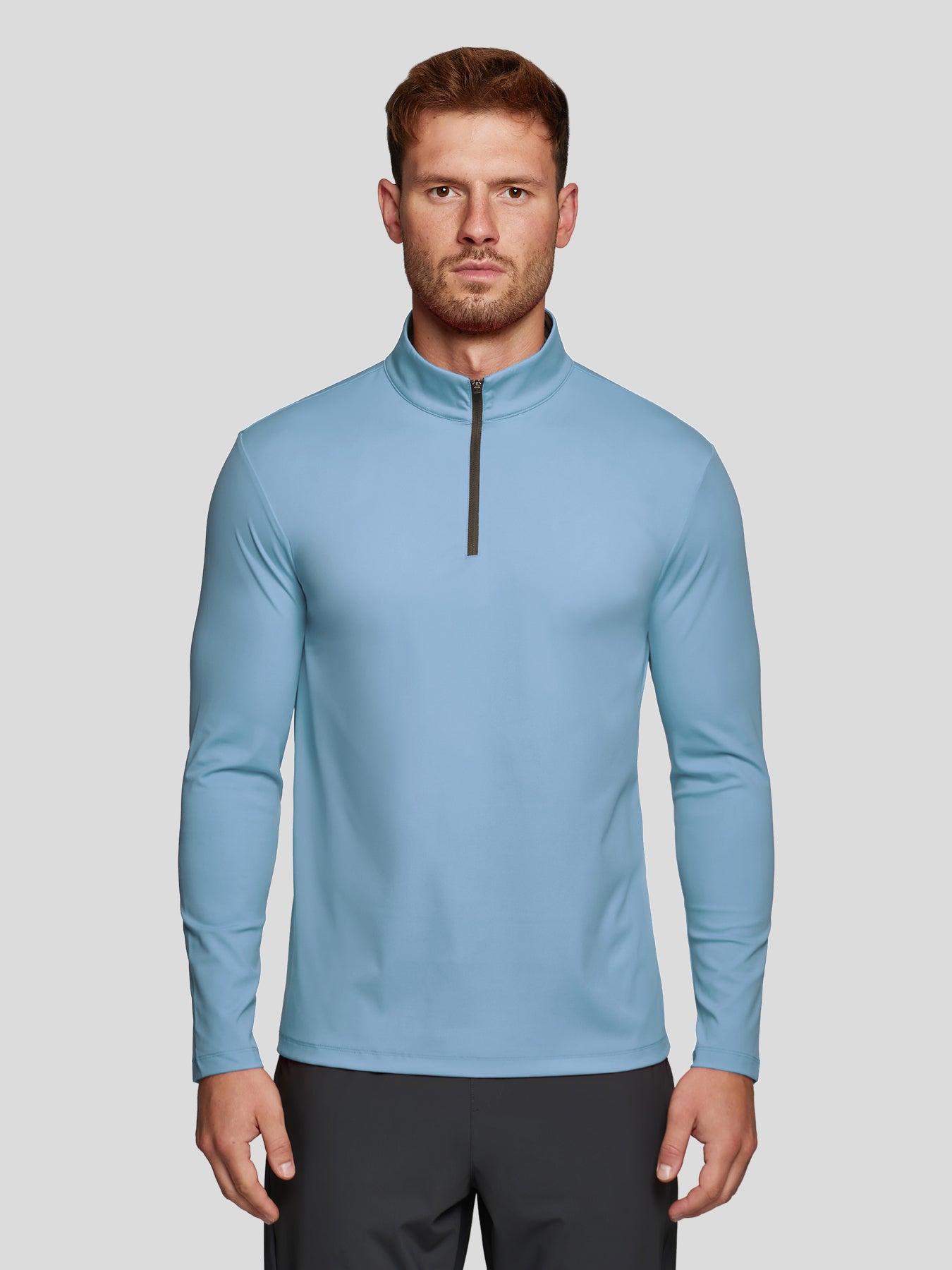 SmoothBlend Slim Fit Half Zip Mock Neck Tee: Zip Contrast Color