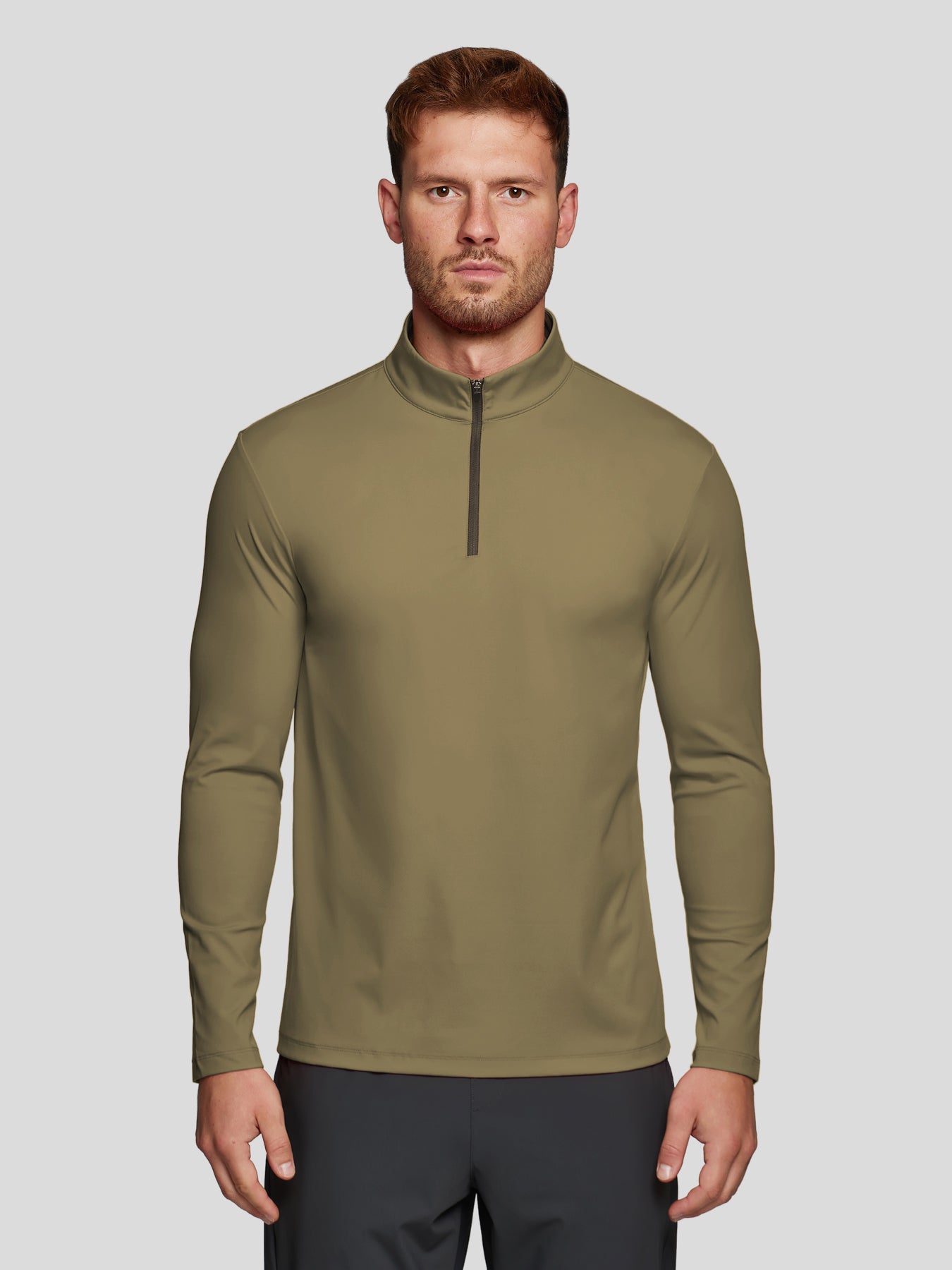 SmoothBlend Slim Fit Half Zip Mock Neck Tee: Zip Contrast Color