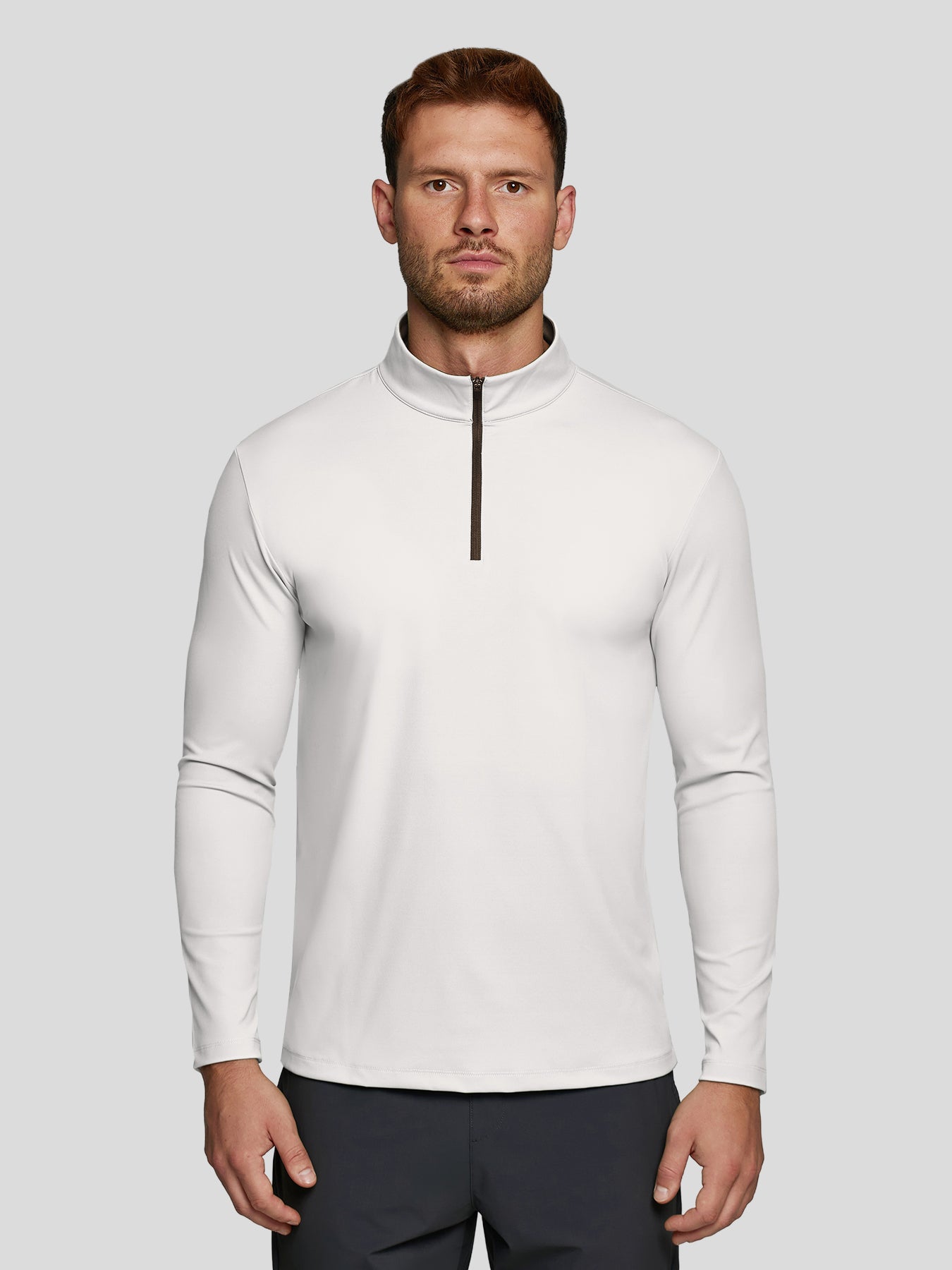 SmoothBlend Slim Fit Half Zip Mock Neck Tee: Zip Contrast Color