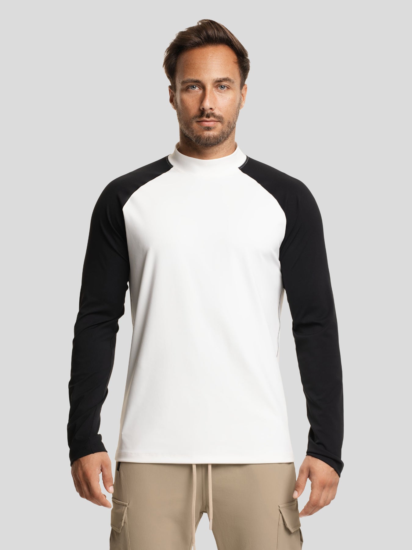 SmoothBlend Contract Color Mock Neck Long Sleeve Tee