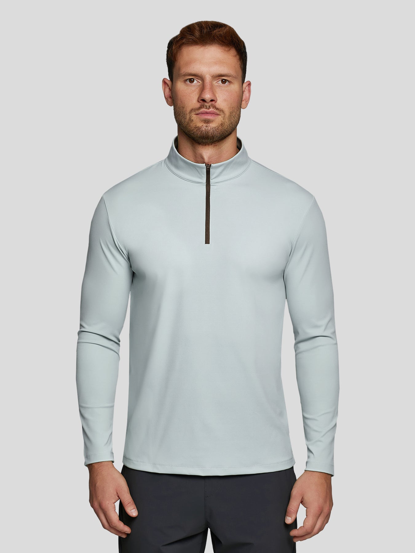 SmoothBlend Slim Fit Half Zip Mock Neck Tee: Zip Contrast Color