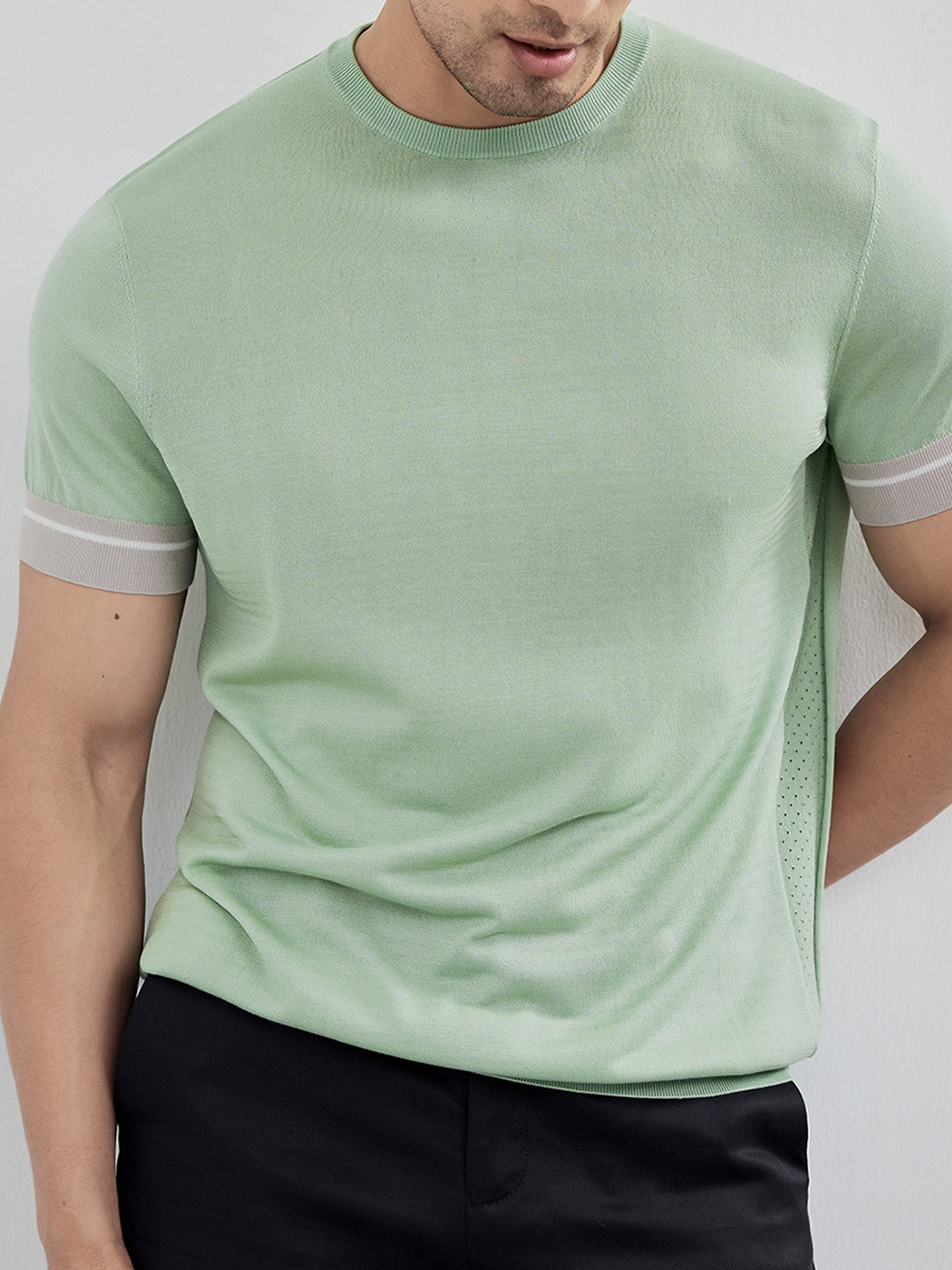 CoolKnit Color Blocked Cuffs Short Sleeve Knitted T-Shirt