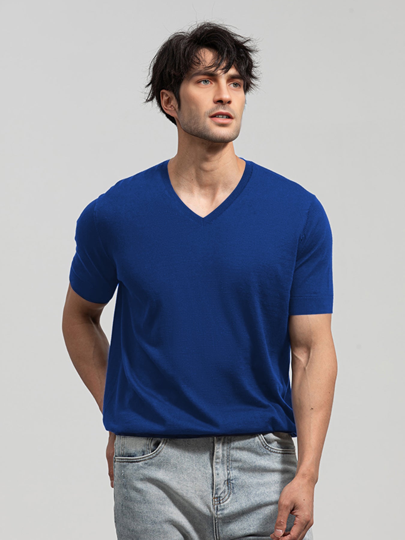 GentleKnit Short Sleeve V-neck Knitted T-Shirt