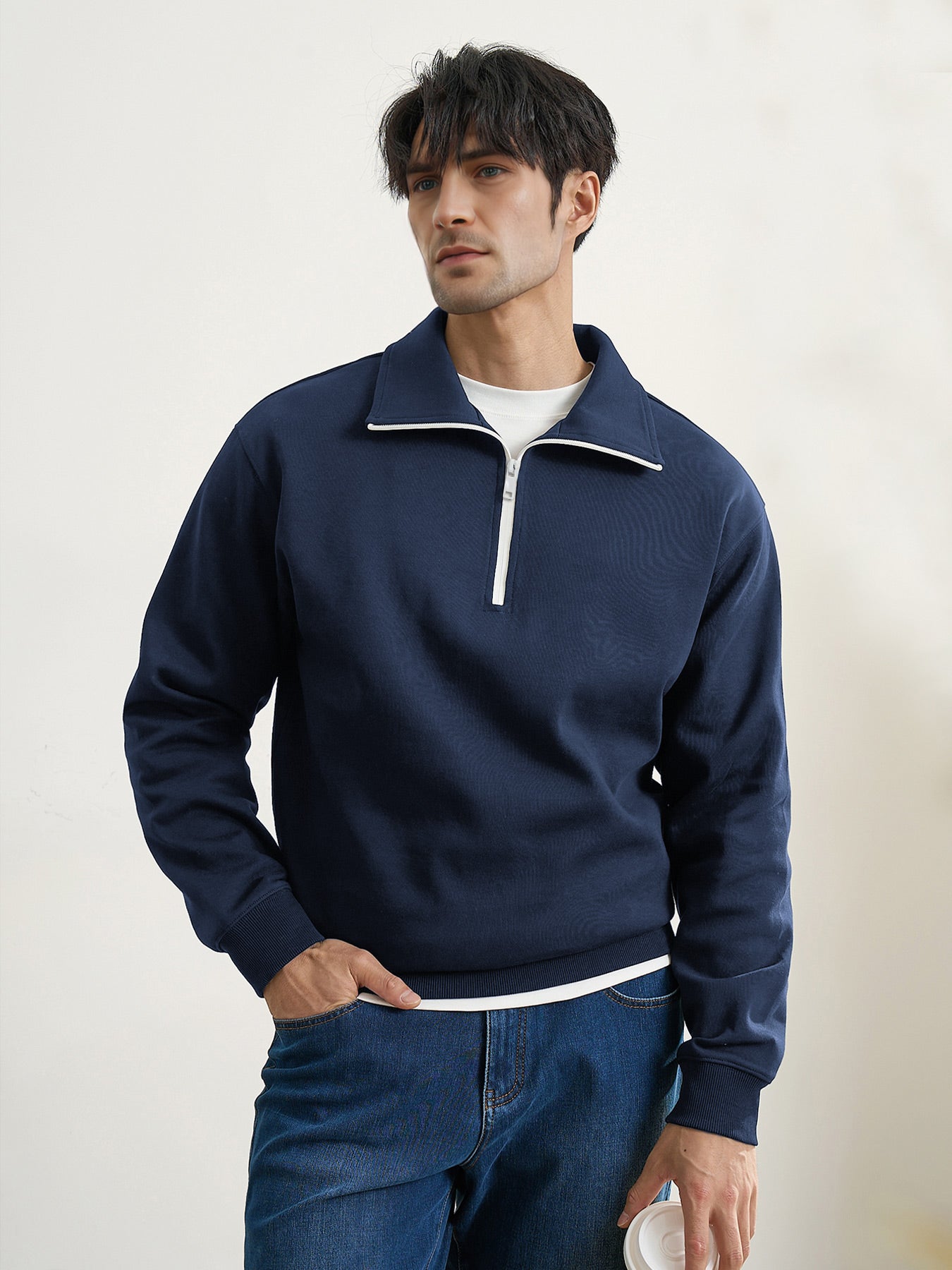 CozySpacer Contrast Color Half Zip Sweatshirt