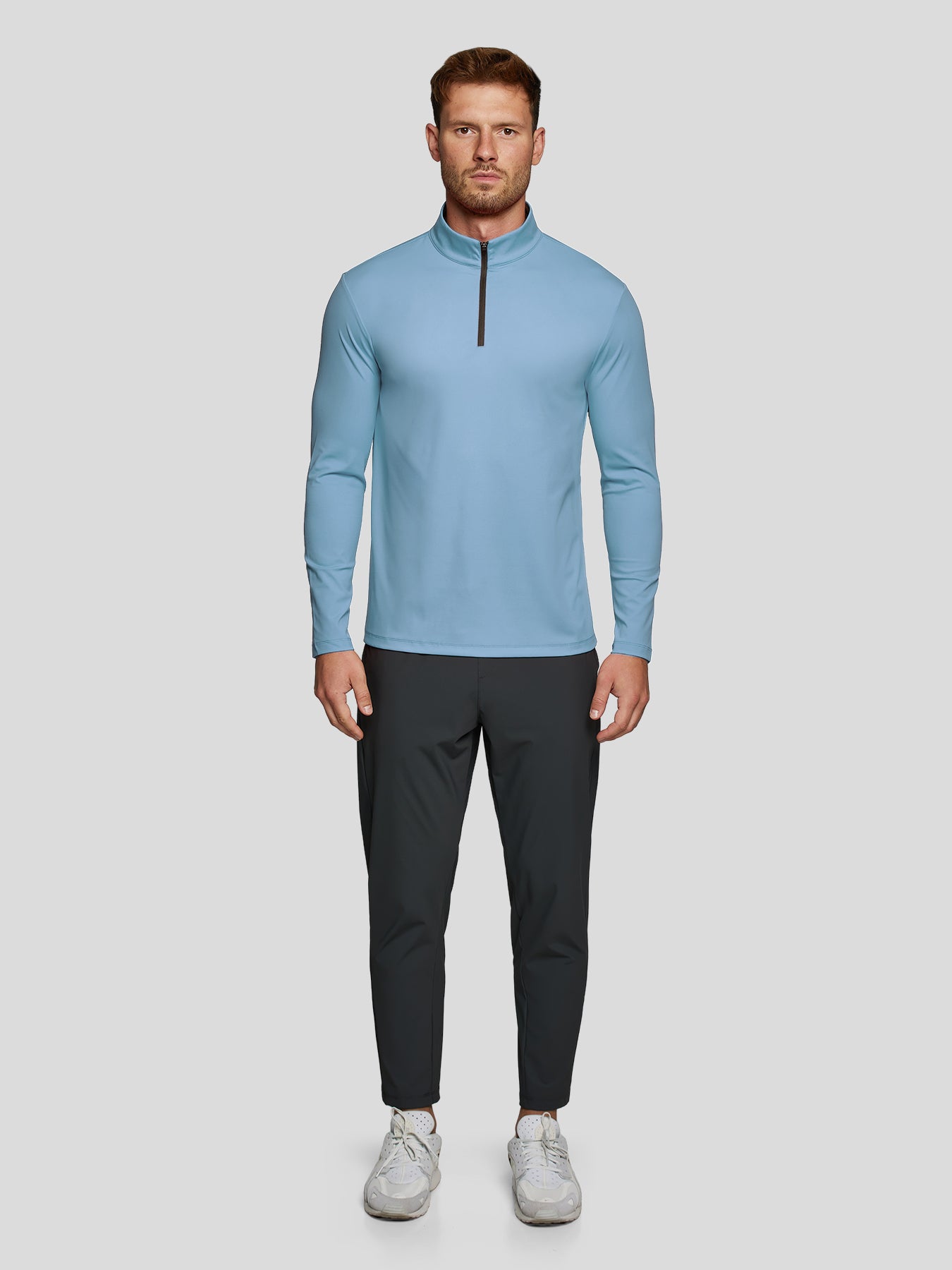 SmoothBlend Slim Fit Half Zip Mock Neck Tee: Zip Contrast Color