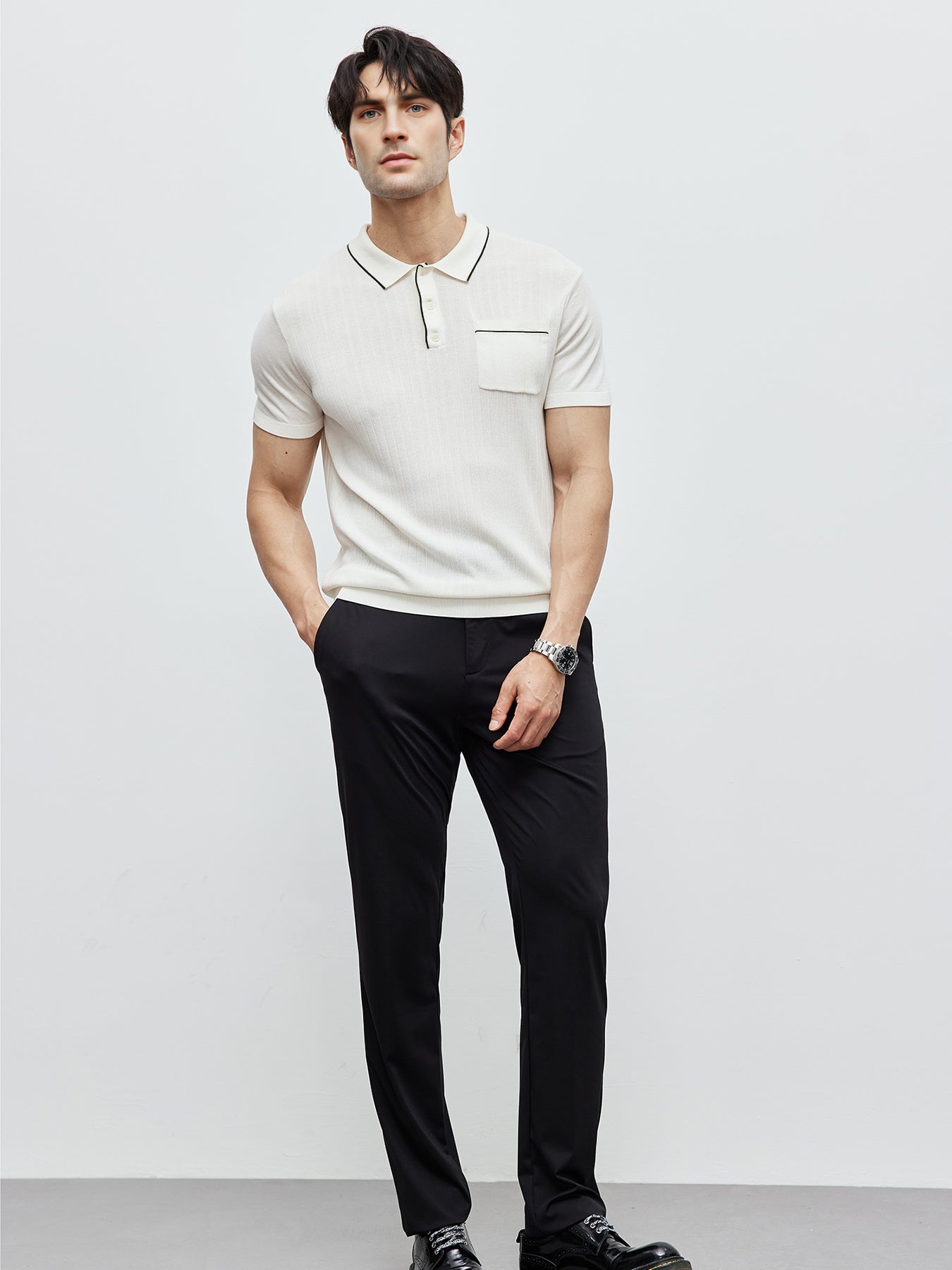 GentleKnit Contrast Color Short Sleeve Knitted Polo