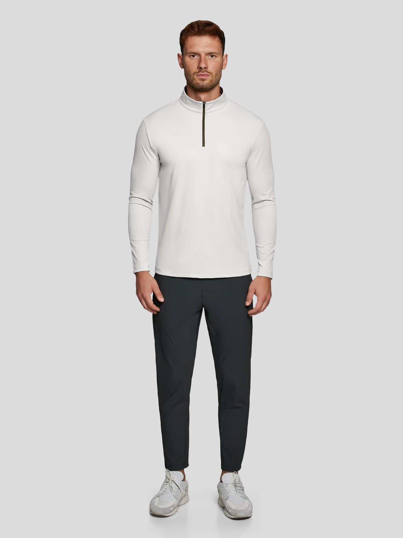 SmoothBlend Slim Fit Half Zip Mock Neck Tee: Zip Contrast Color