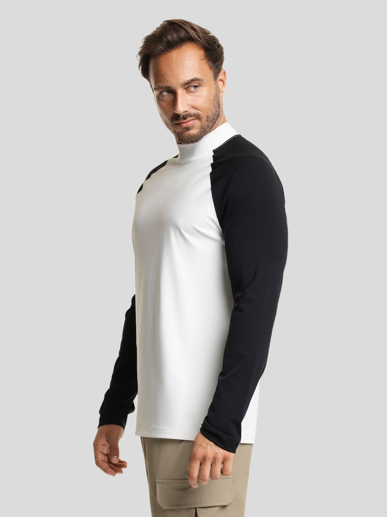 SmoothBlend Contract Color Mock Neck Long Sleeve Tee