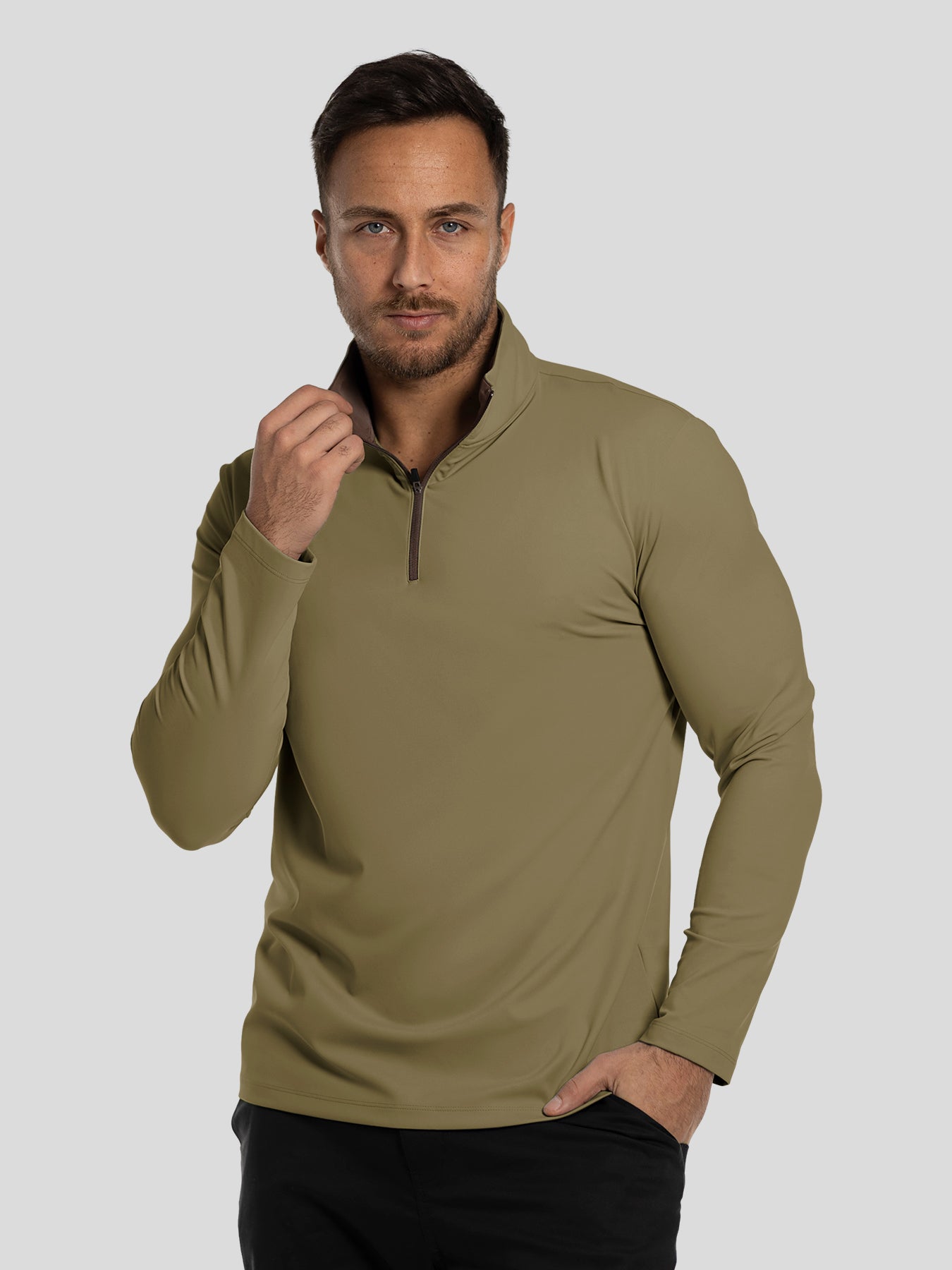 SmoothBlend Slim Fit Half Zip Mock Neck Tee:Zip Contrast Color