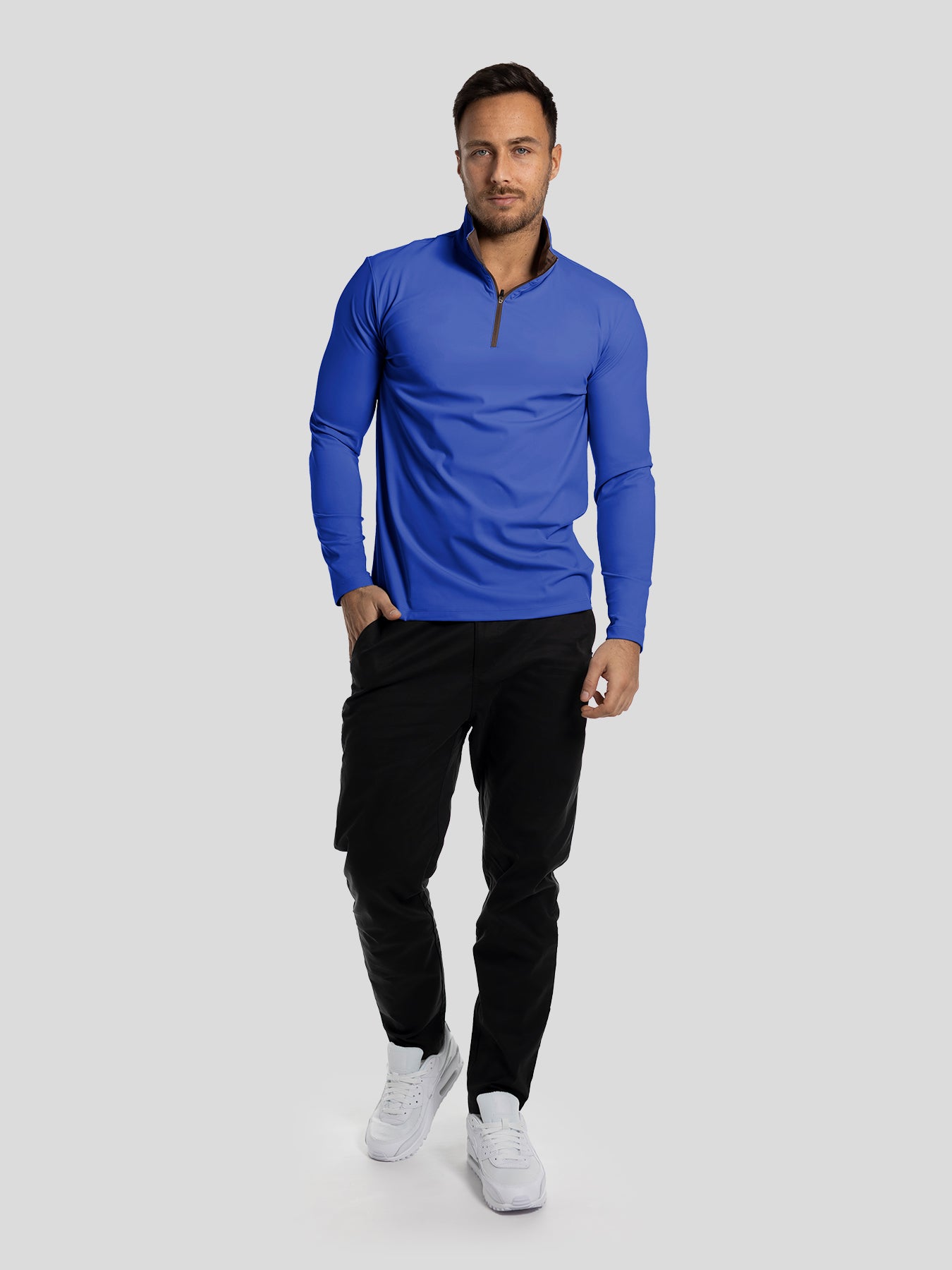 SmoothBlend Slim Fit Half Zip Mock Neck Tee:Zip Contrast Color