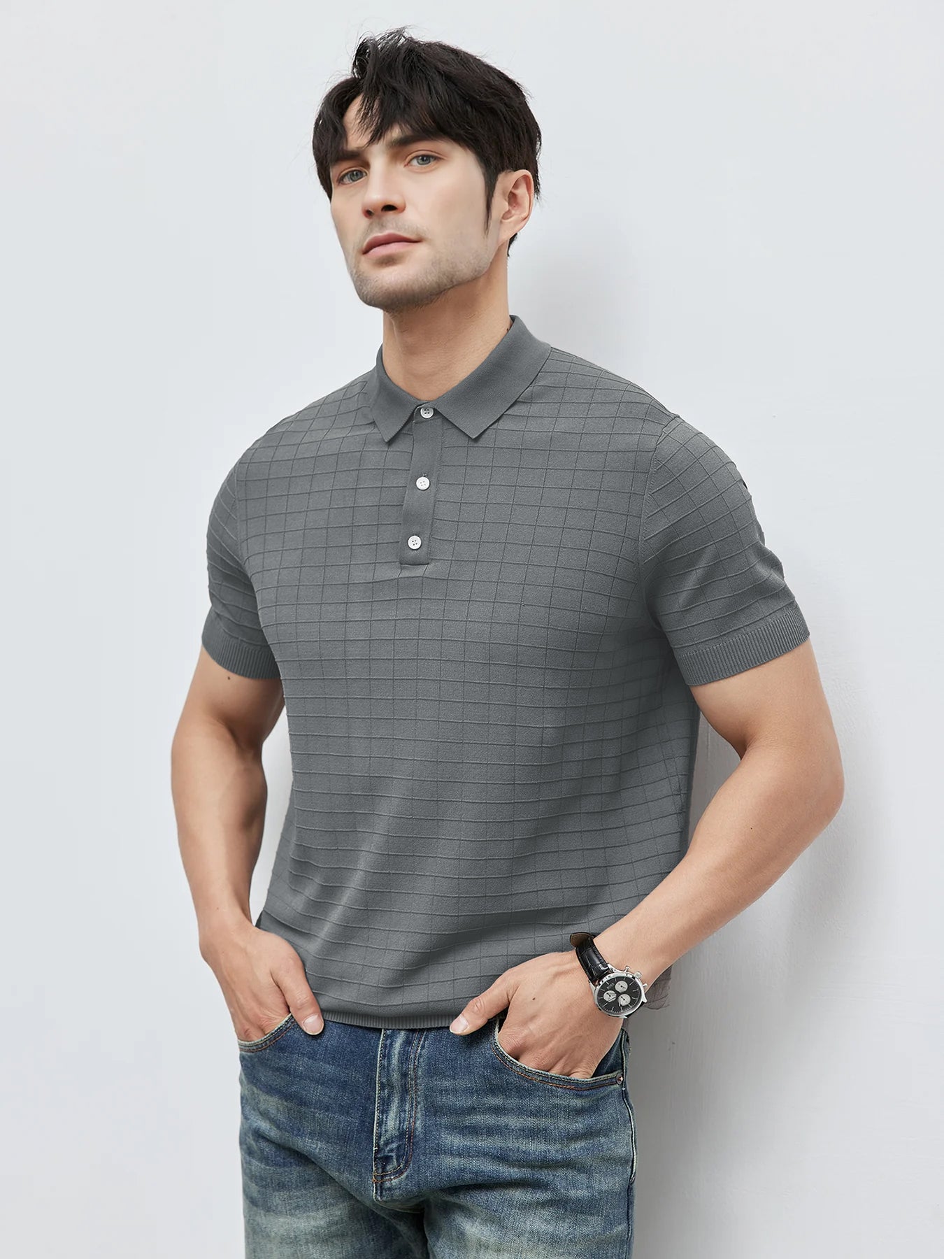 GentleKnit Checkered Short Sleeve Knitted Polo