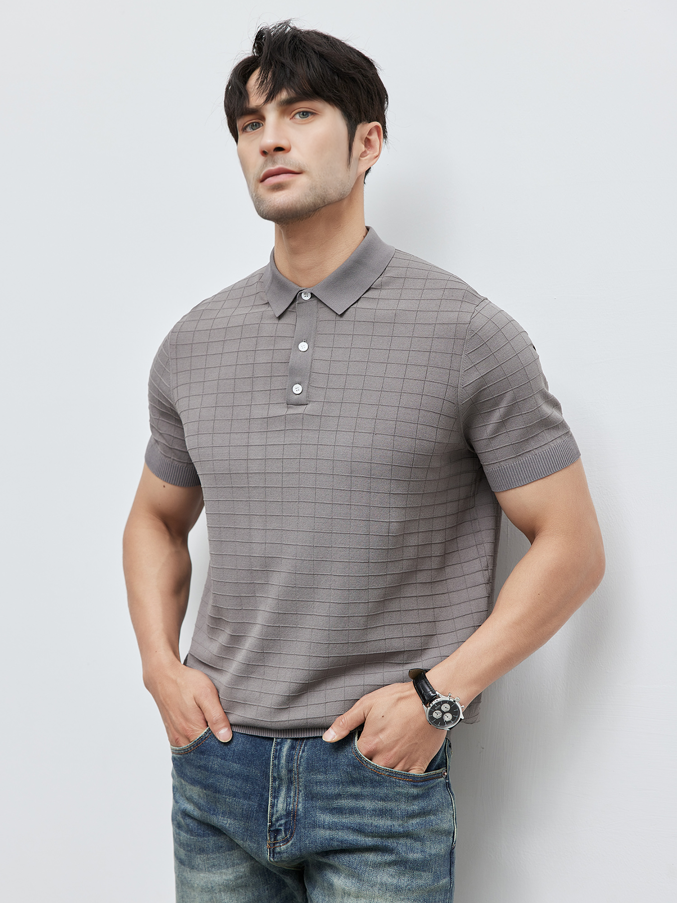 GentleKnit Checkered Short Sleeve Knitted Polo