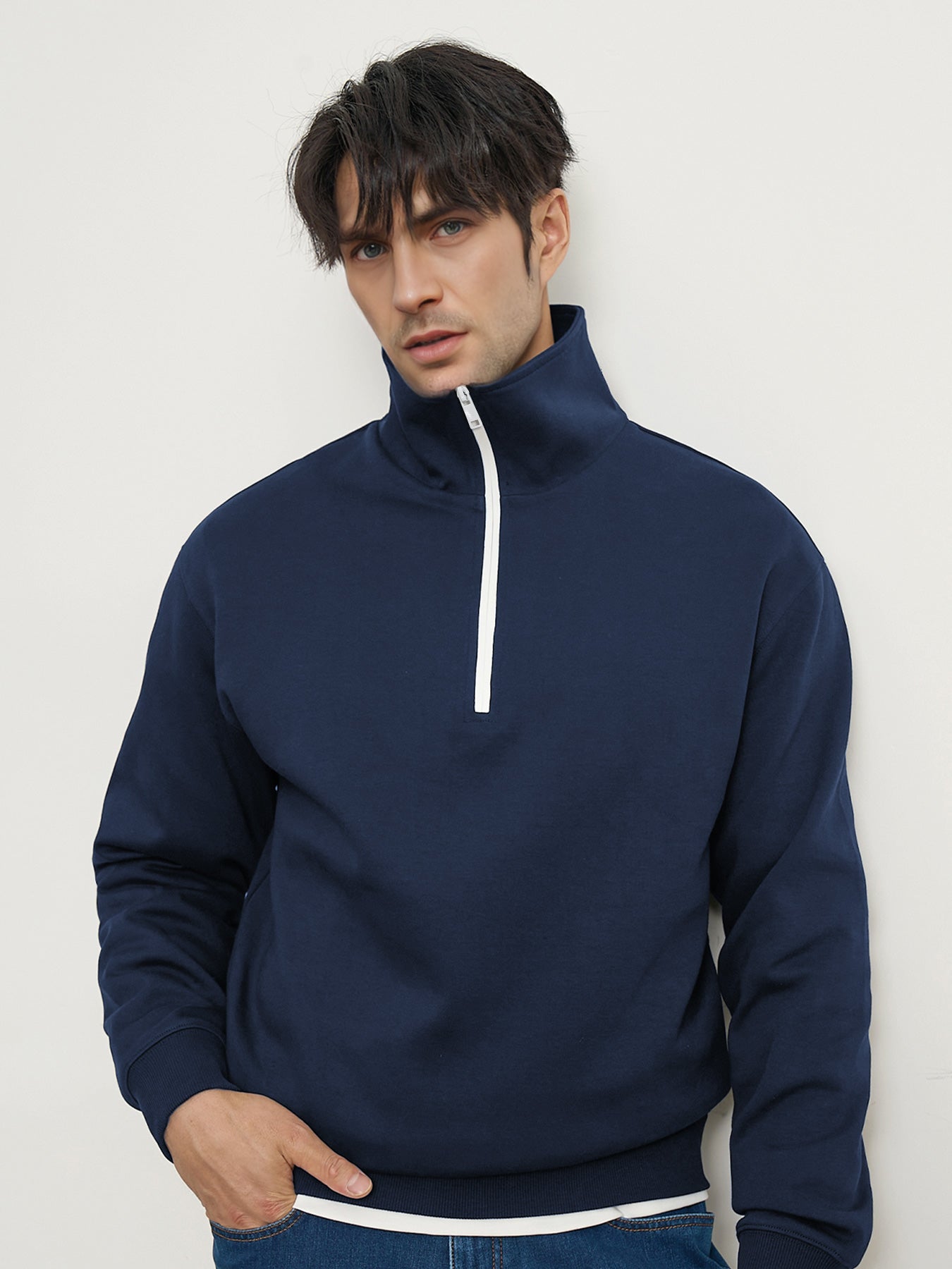 CozySpacer Contrast Color Half Zip Sweatshirt