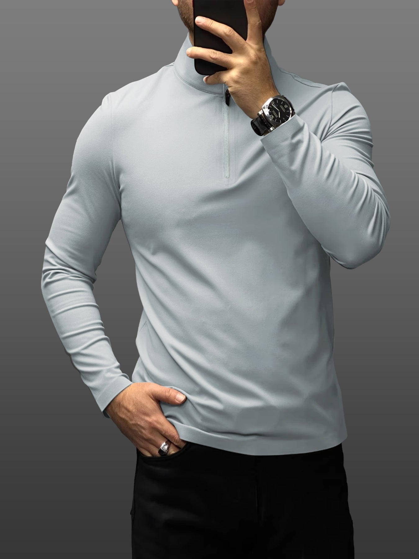 SmoothBlend Half Zip Mock Neck Tee:Zip Same Color