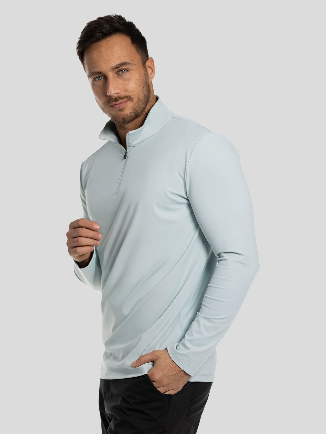 SmoothBlend Half Zip Mock Neck Tee:Zip Same Color