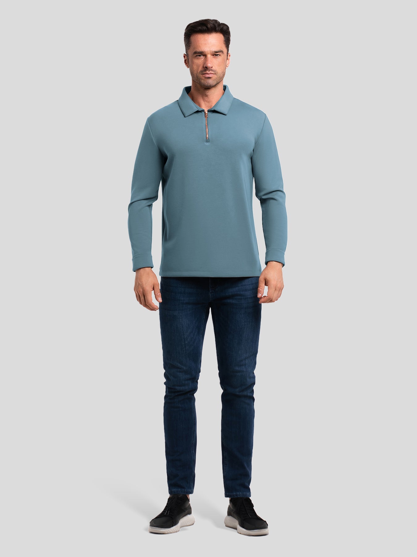 Modal Blend Long Sleeve Half Zip Polo