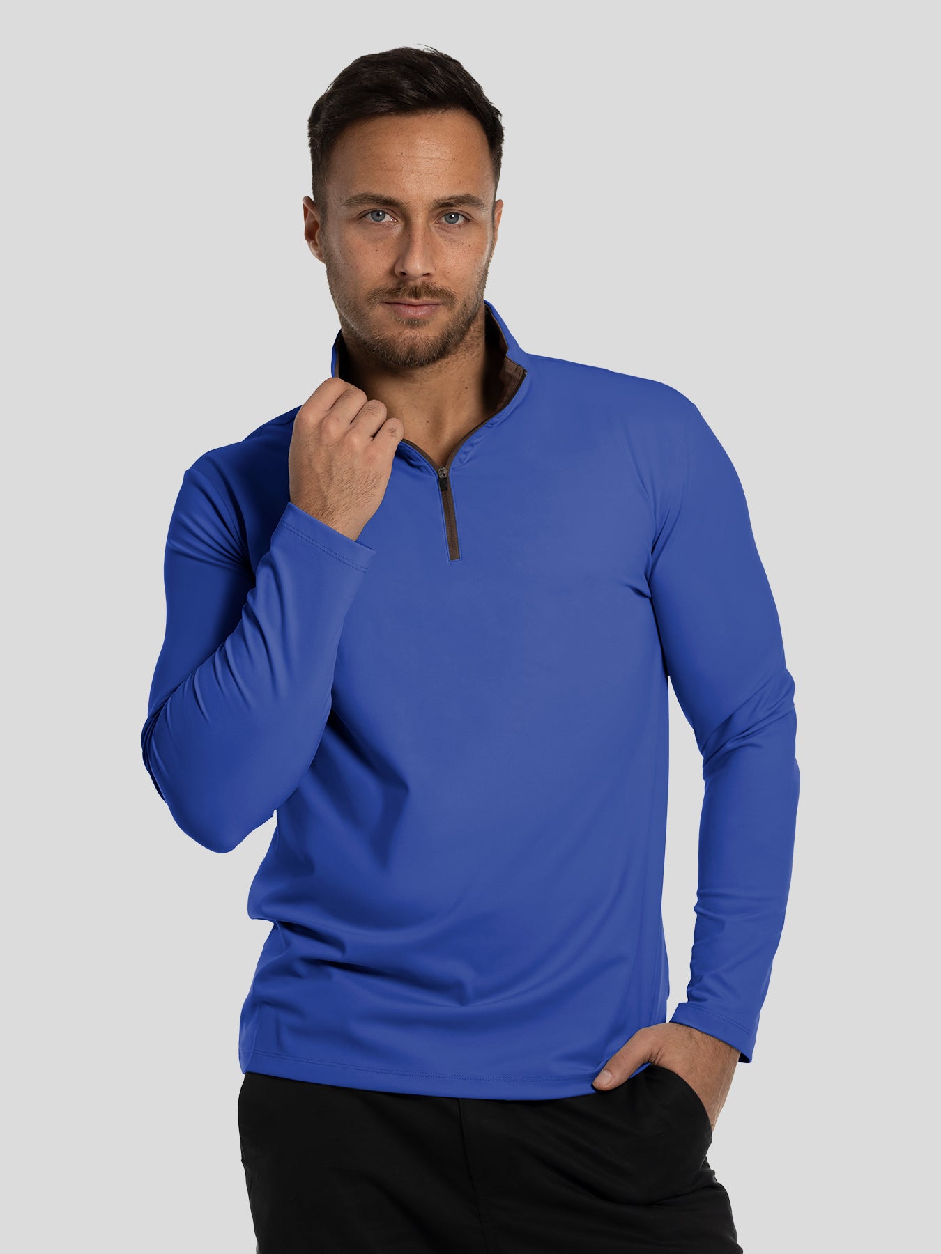 SmoothBlend Slim Fit Half Zip Mock Neck Tee:Zip Contrast Color