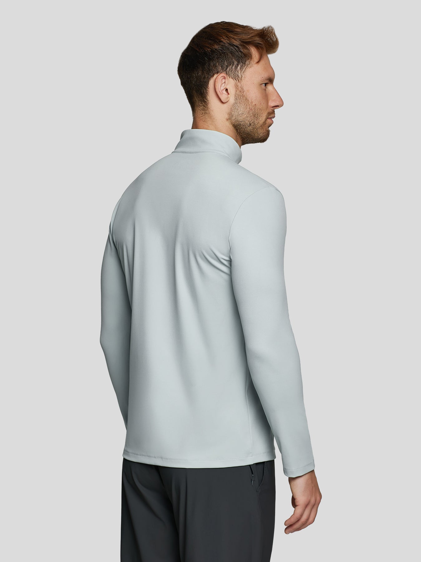 SmoothBlend Slim Fit Half Zip Mock Neck Tee: Zip Contrast Color