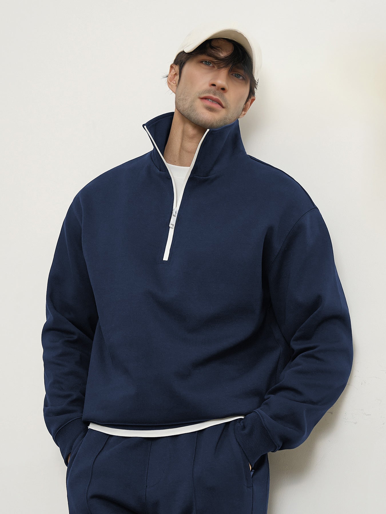 CozySpacer Contrast Color Half Zip Sweatshirt