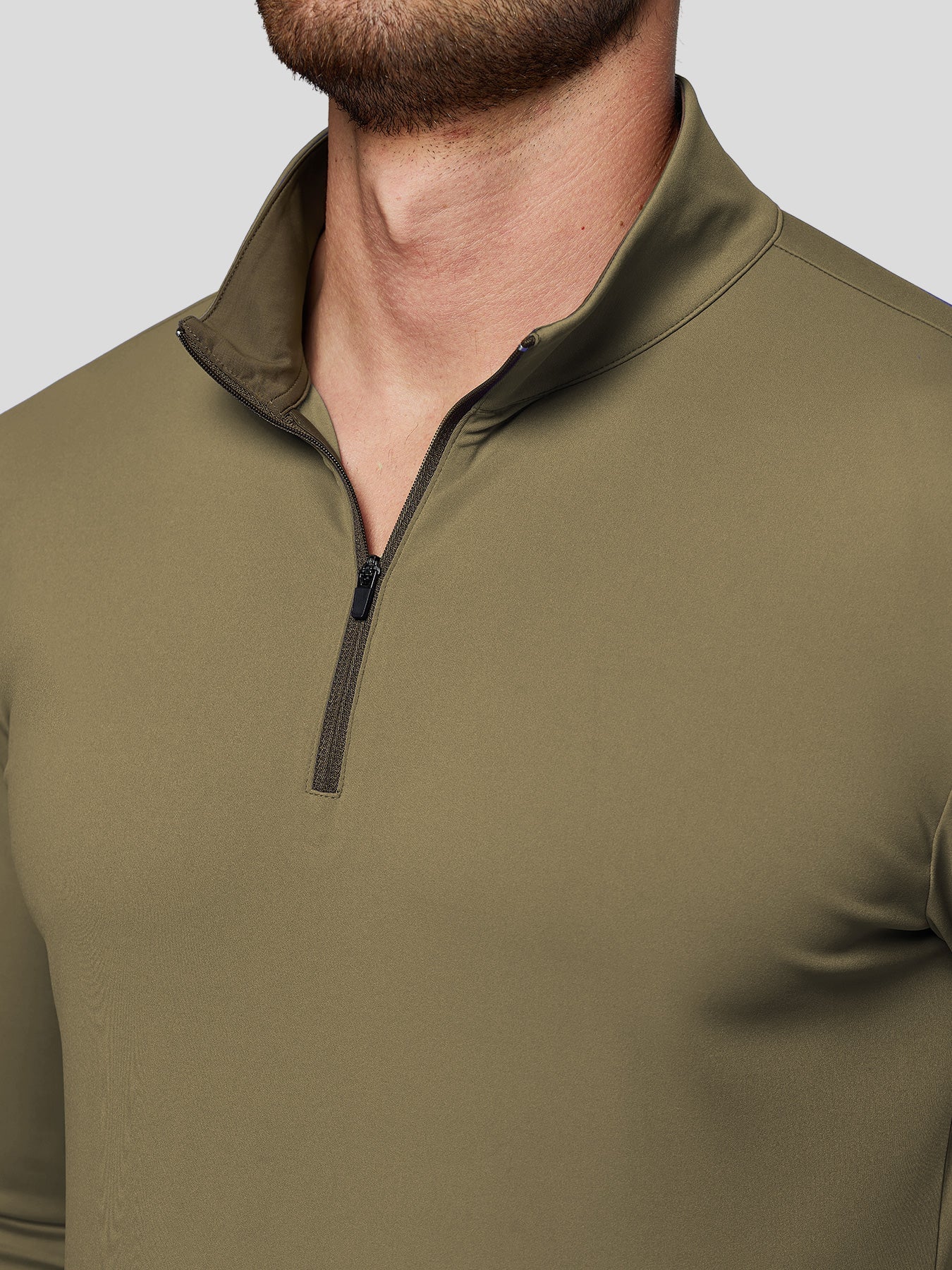 SmoothBlend Slim Fit Half Zip Mock Neck Tee: Zip Contrast Color