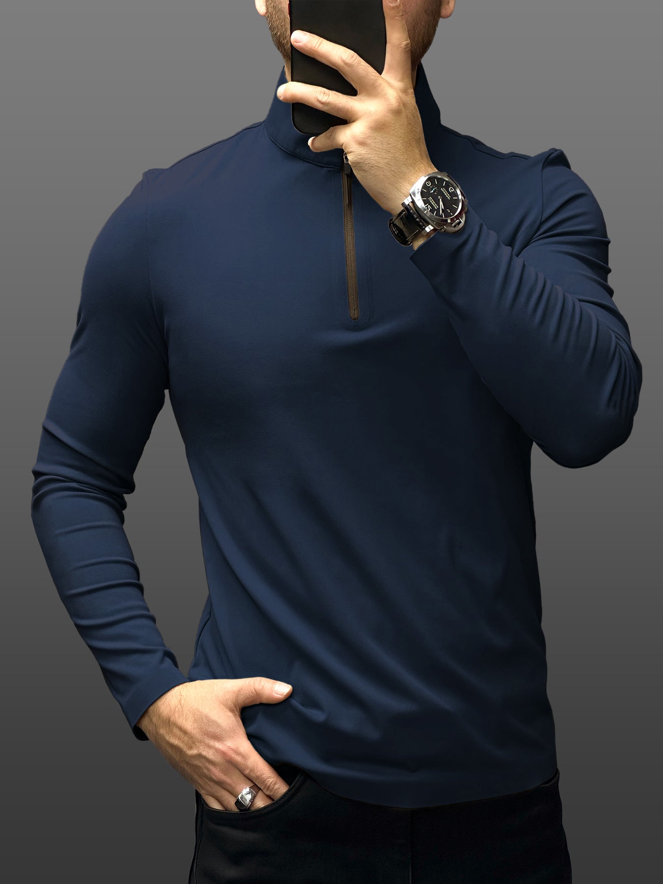 SmoothBlend Slim Fit Half Zip Mock Neck Tee:Zip Contrast Color