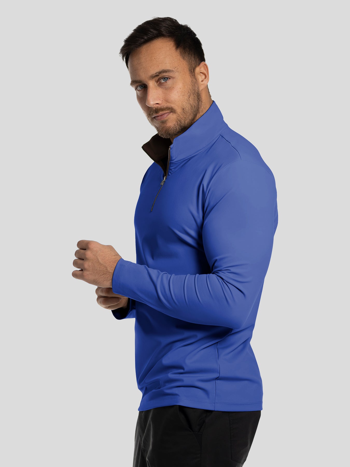 SmoothBlend Slim Fit Half Zip Mock Neck Tee:Zip Contrast Color