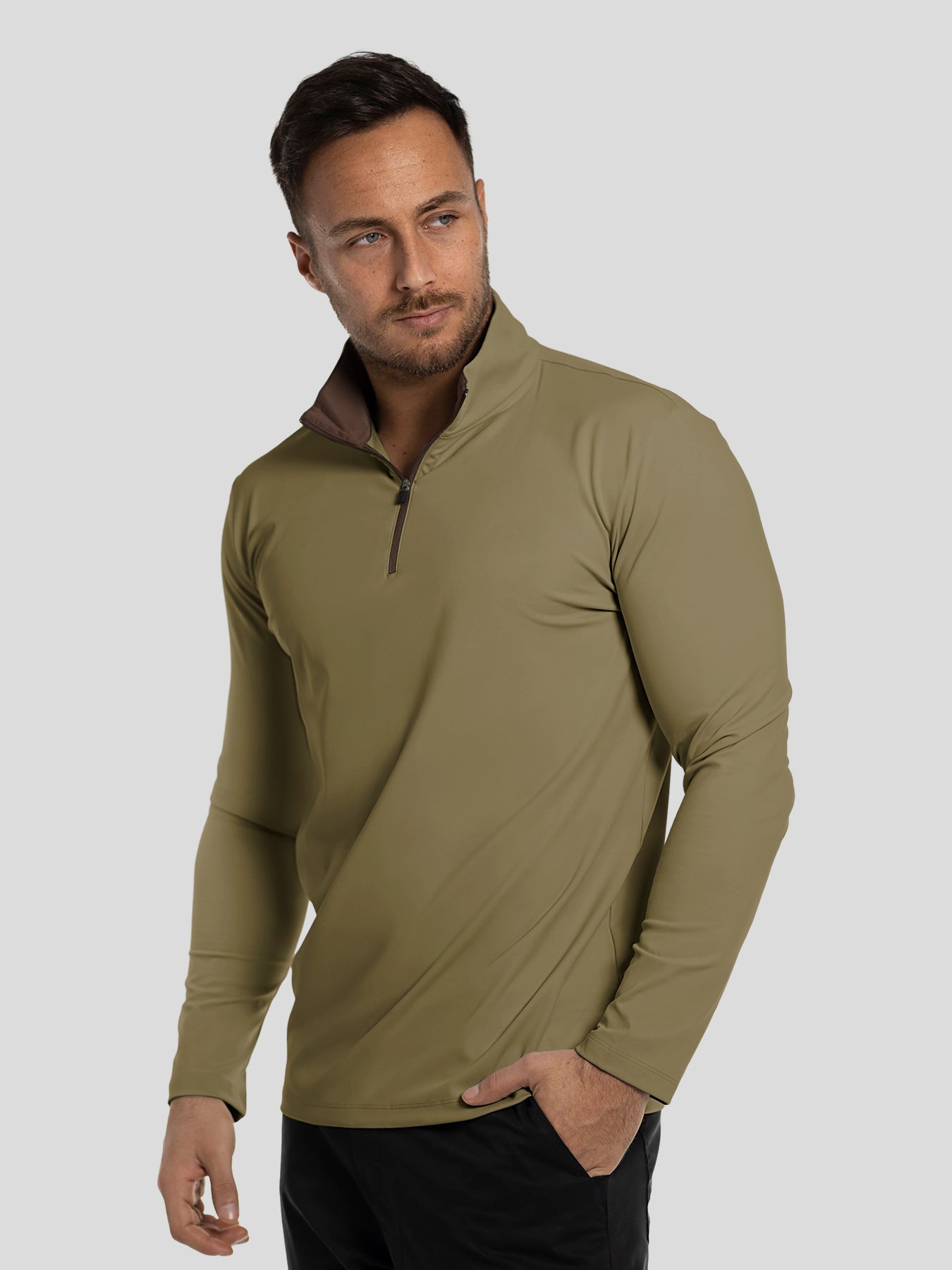 SmoothBlend Slim Fit Half Zip Mock Neck Tee:Zip Contrast Color