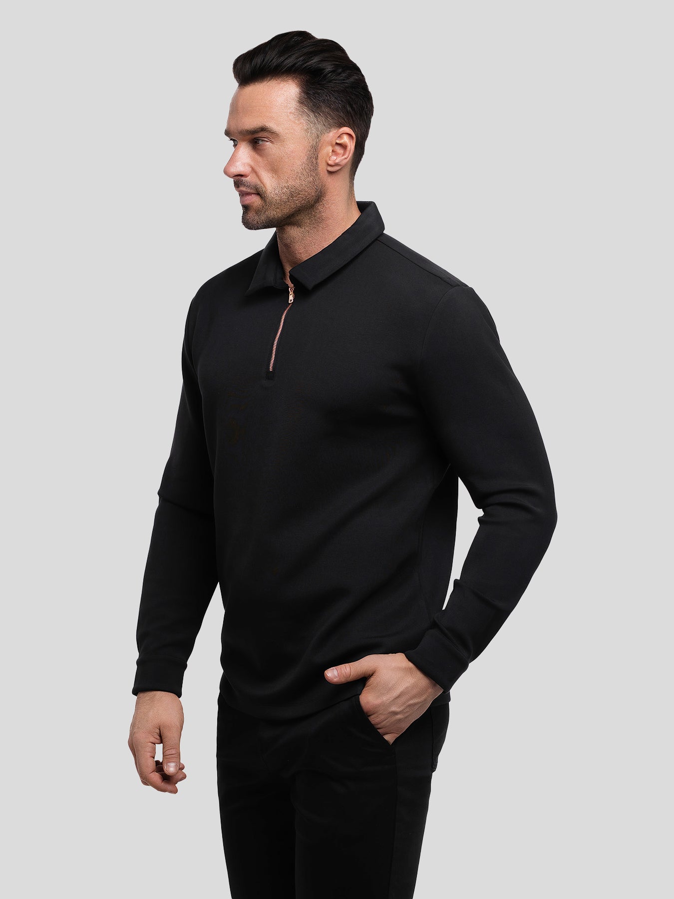 Modal Blend Long Sleeve Half Zip Polo