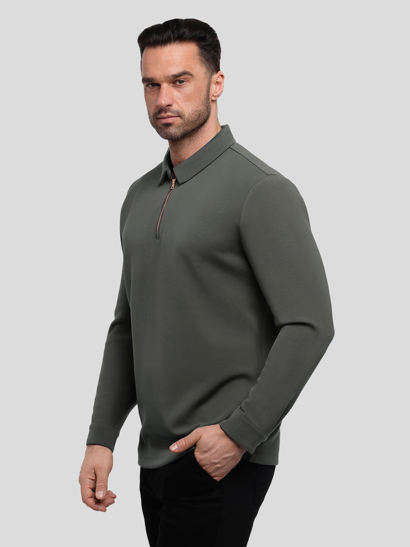 Modal Blend Long Sleeve Half Zip Polo