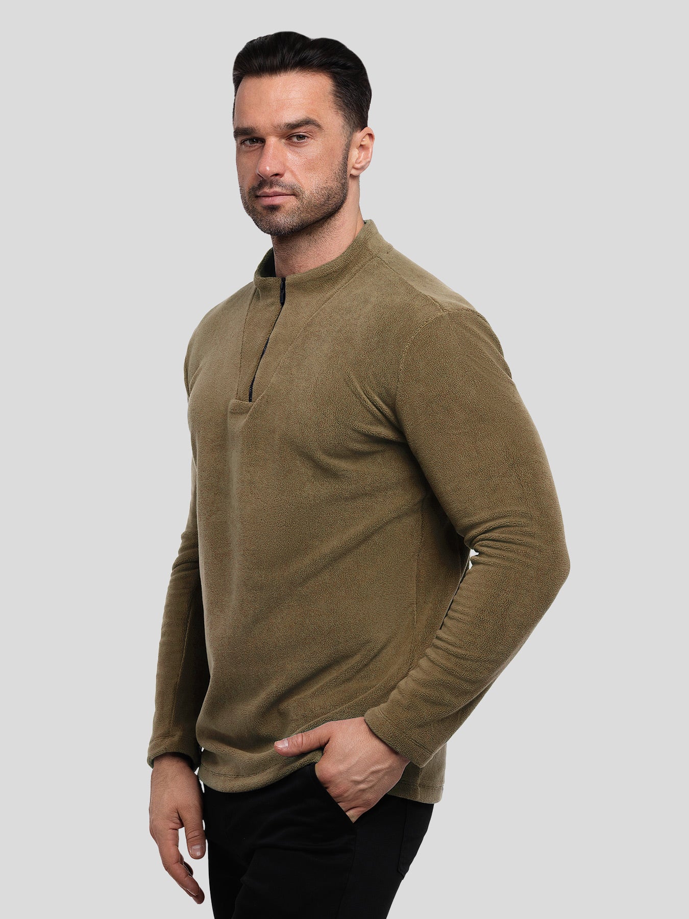 LuxeCozy Fleece Half Zip Mock Neck Sweatshirt