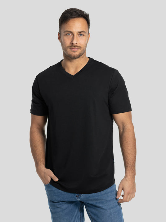 Fioboc Men's Comfy V-neck Curve-Hem Tee Classic Plain T-shirt