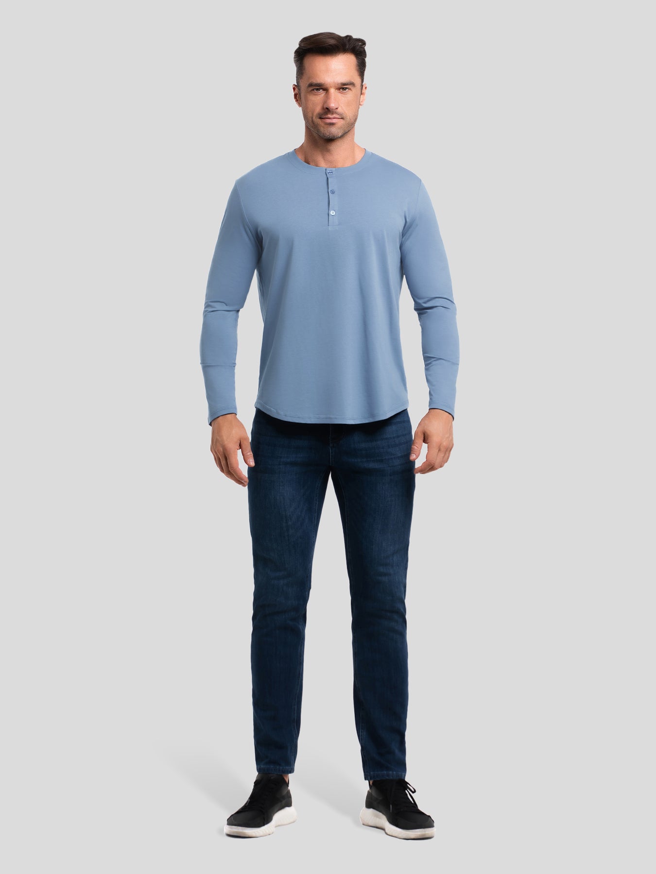 StaySmooth Long Sleeve Henley Drop-Cut Tee