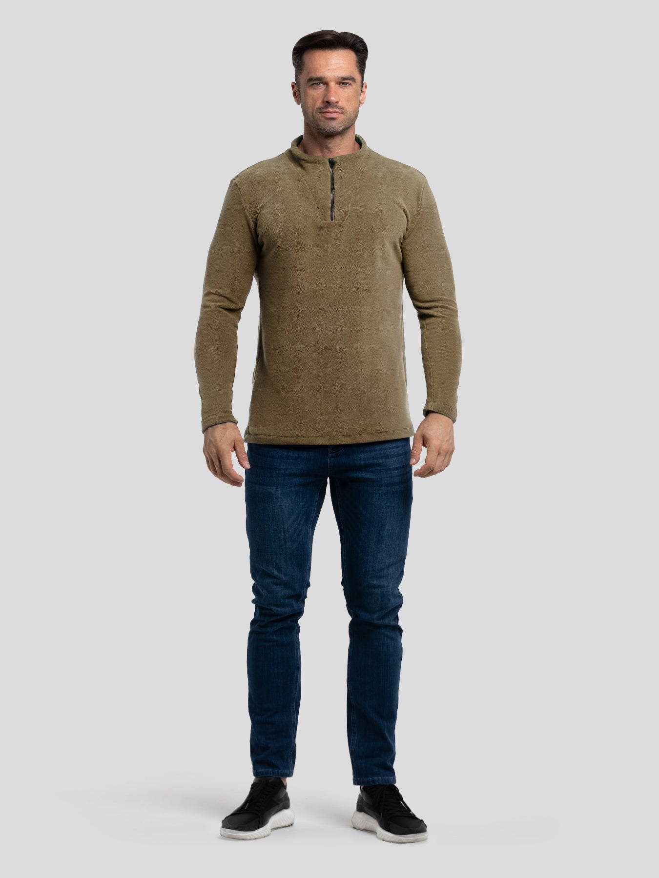 LuxeCozy Fleece Half Zip Mock Neck Sweatshirt