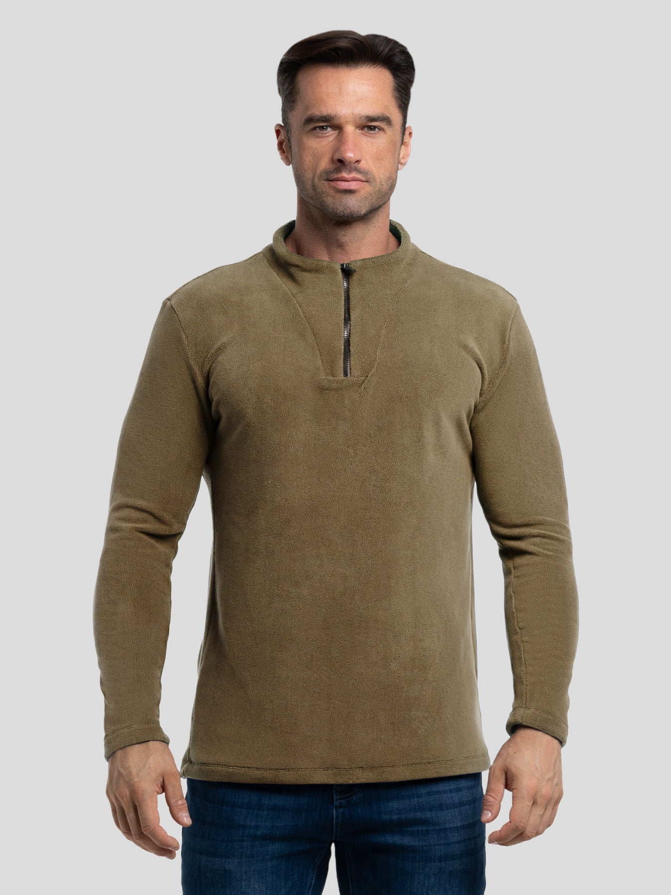 LuxeCozy Fleece Half Zip Mock Neck Sweatshirt