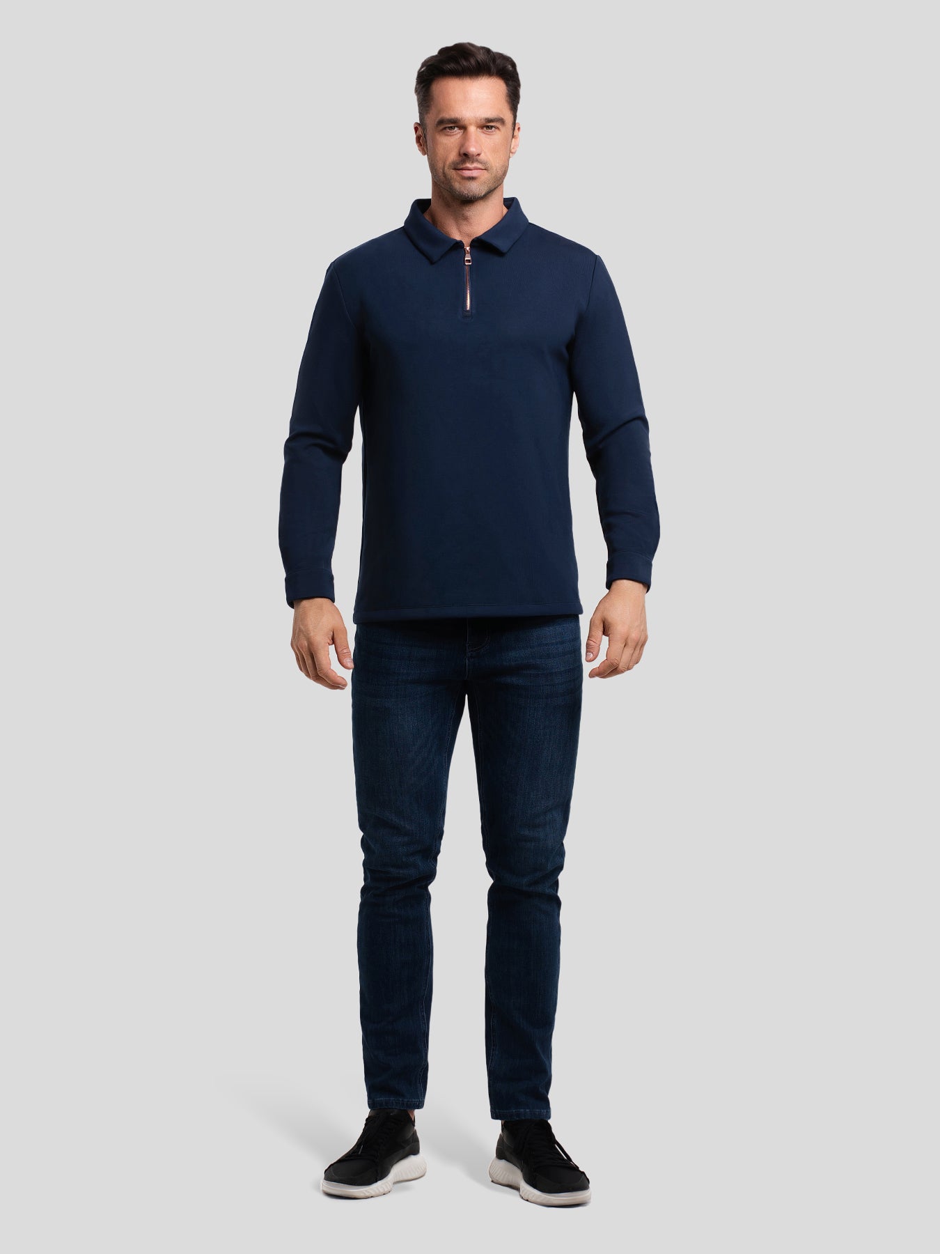 Modal Blend Long Sleeve Half Zip Polo