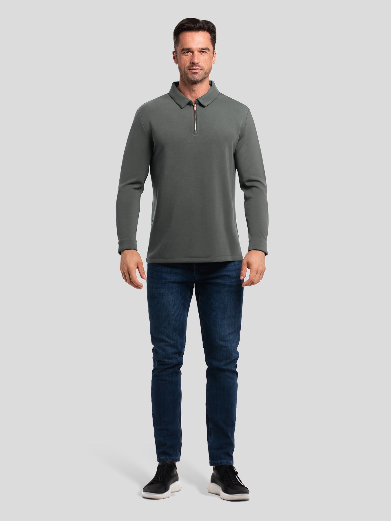 Modal Blend Long Sleeve Half Zip Polo