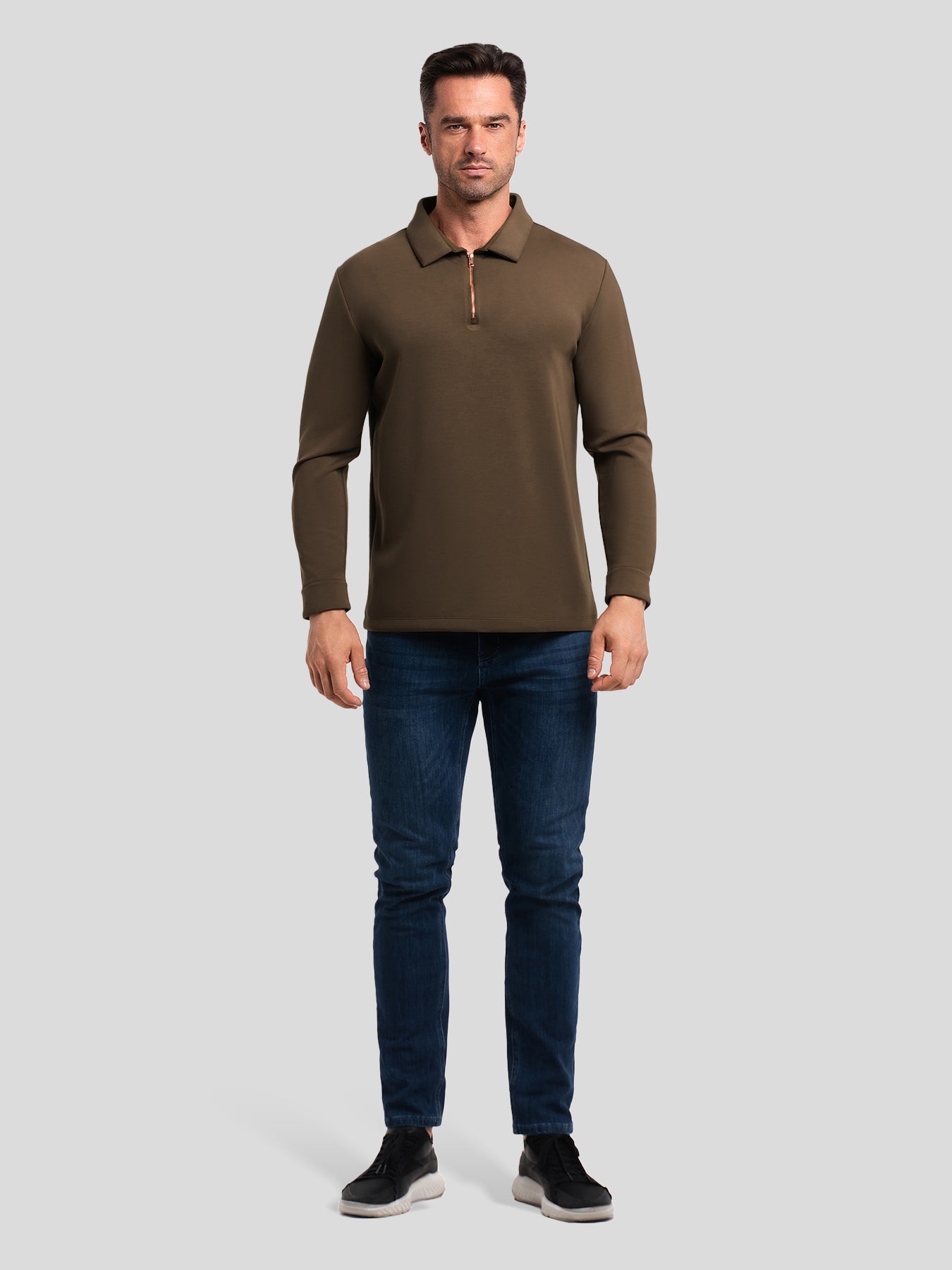 Modal Blend Long Sleeve Half Zip Polo