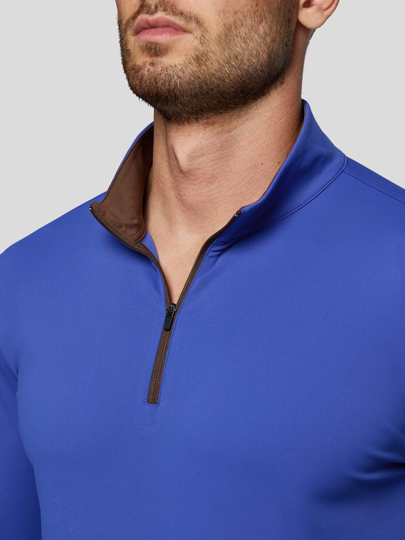 SmoothBlend Slim Fit Half Zip Mock Neck Tee: Zip Contrast Color